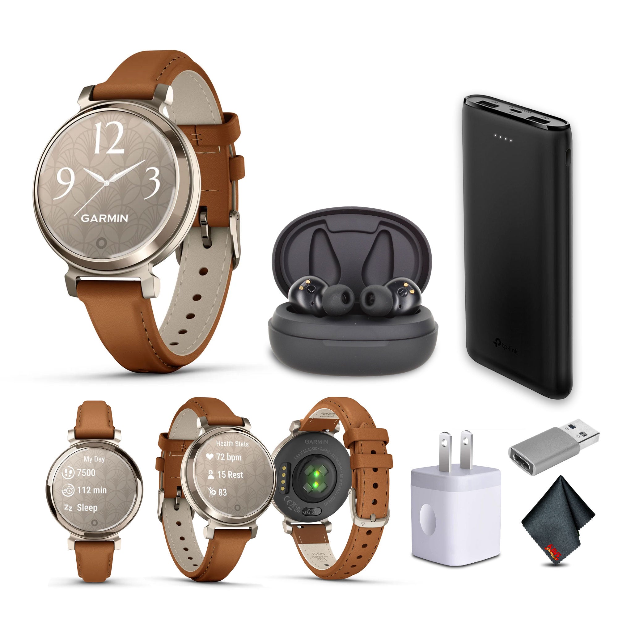 Garmin Lily 2 Classic, Small and Stylish Smartwatch Cream Gold with Tan