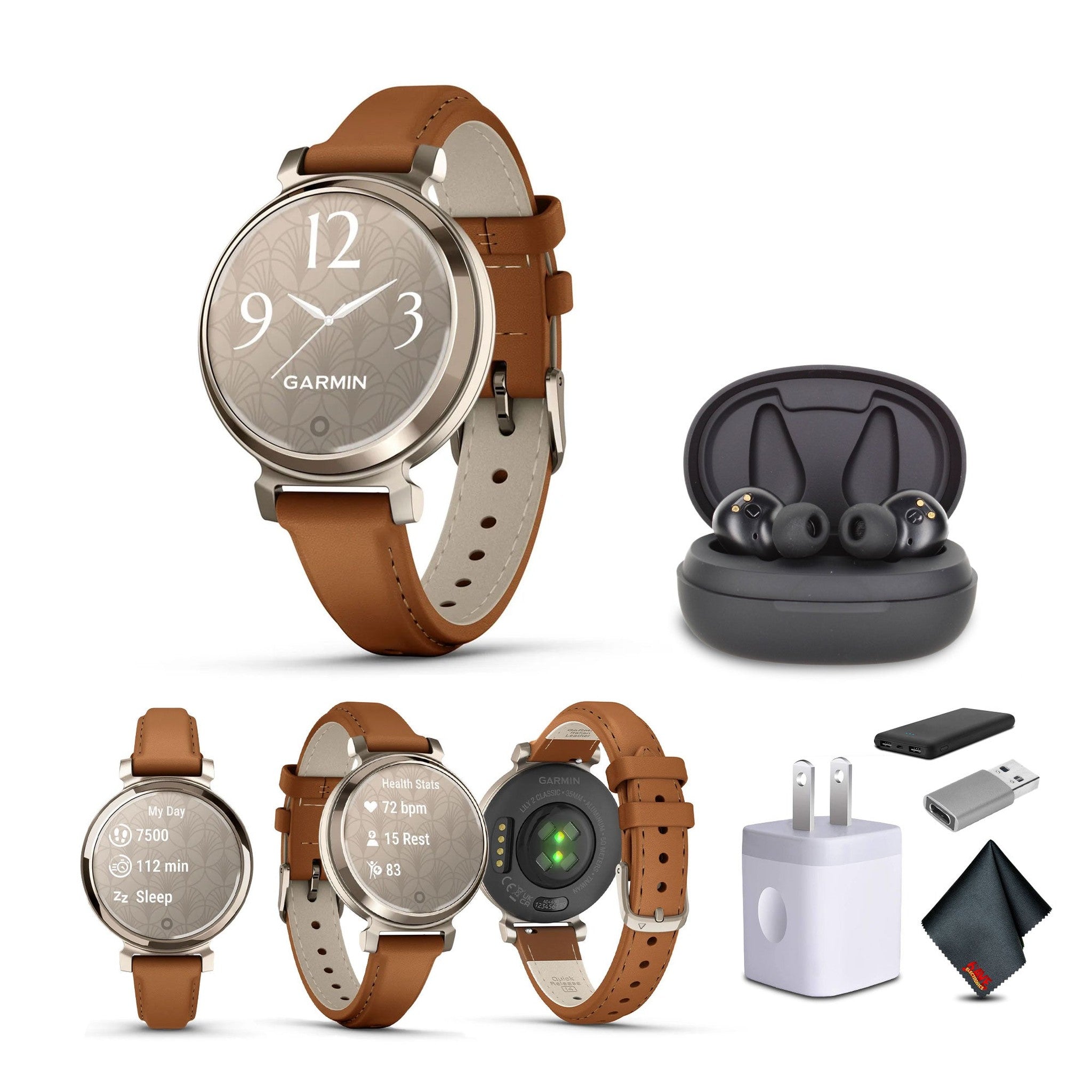 Garmin Lily 2 Classic, Small and Stylish Smartwatch Cream Gold with Tan