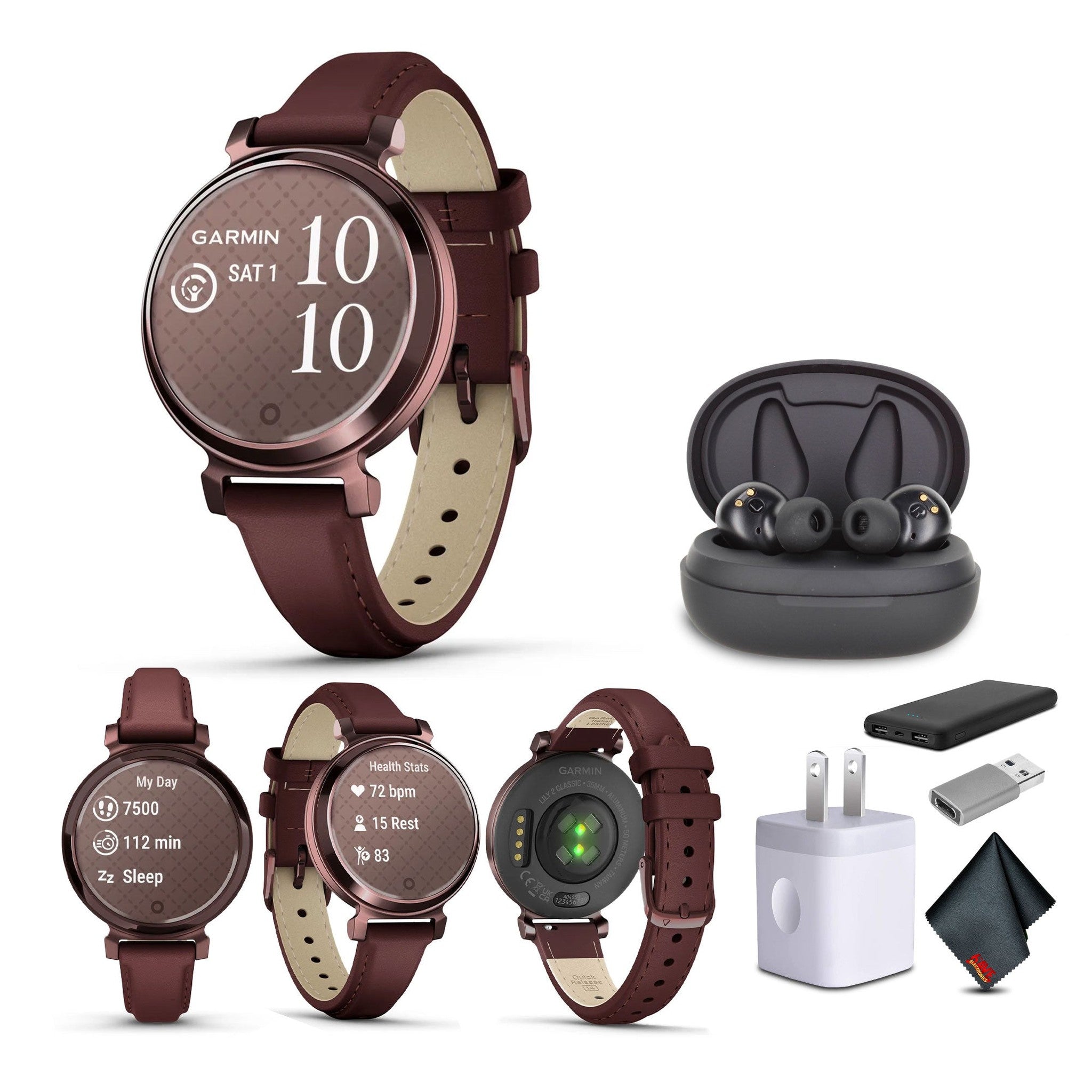 Garmin Lily 2 Classic, Small and Stylish Smartwatch Mulberry Bundle