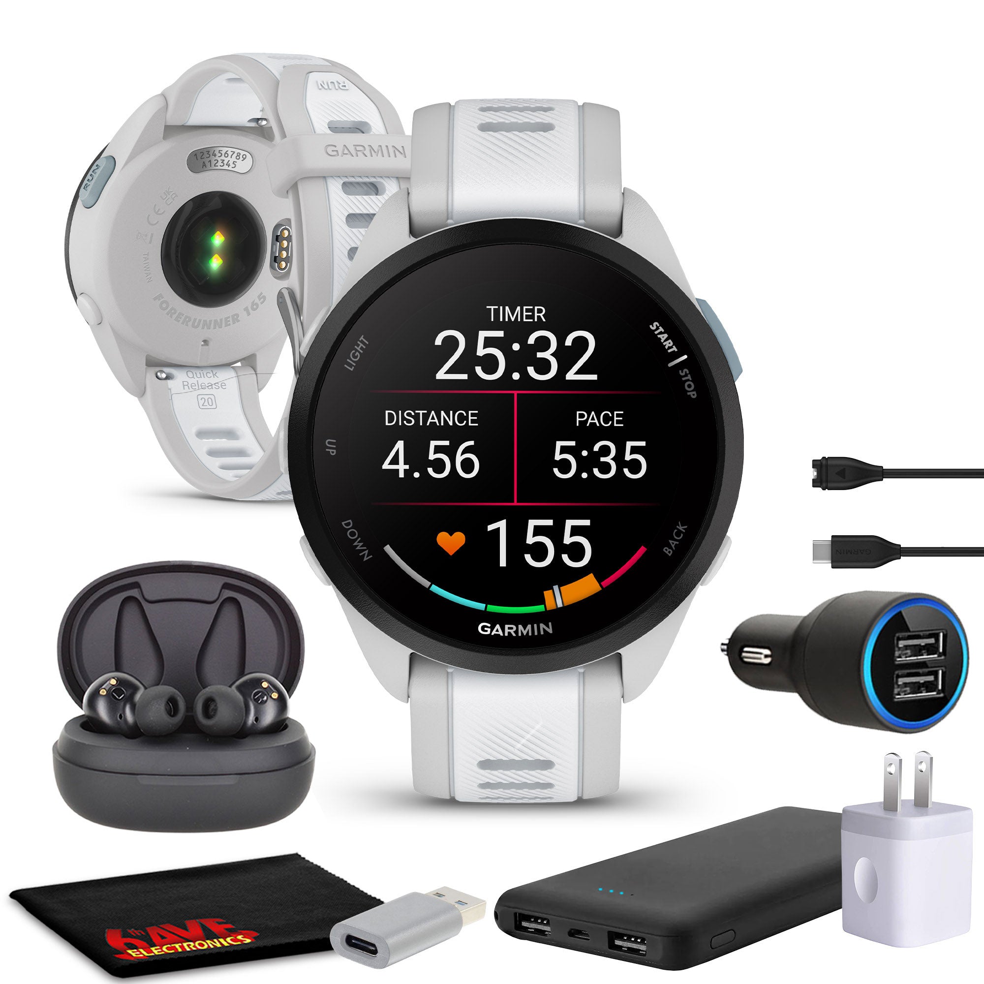 Garmin Forerunner 165 GPS Running Smart watch Bundle - Mist Gray/Whitestone