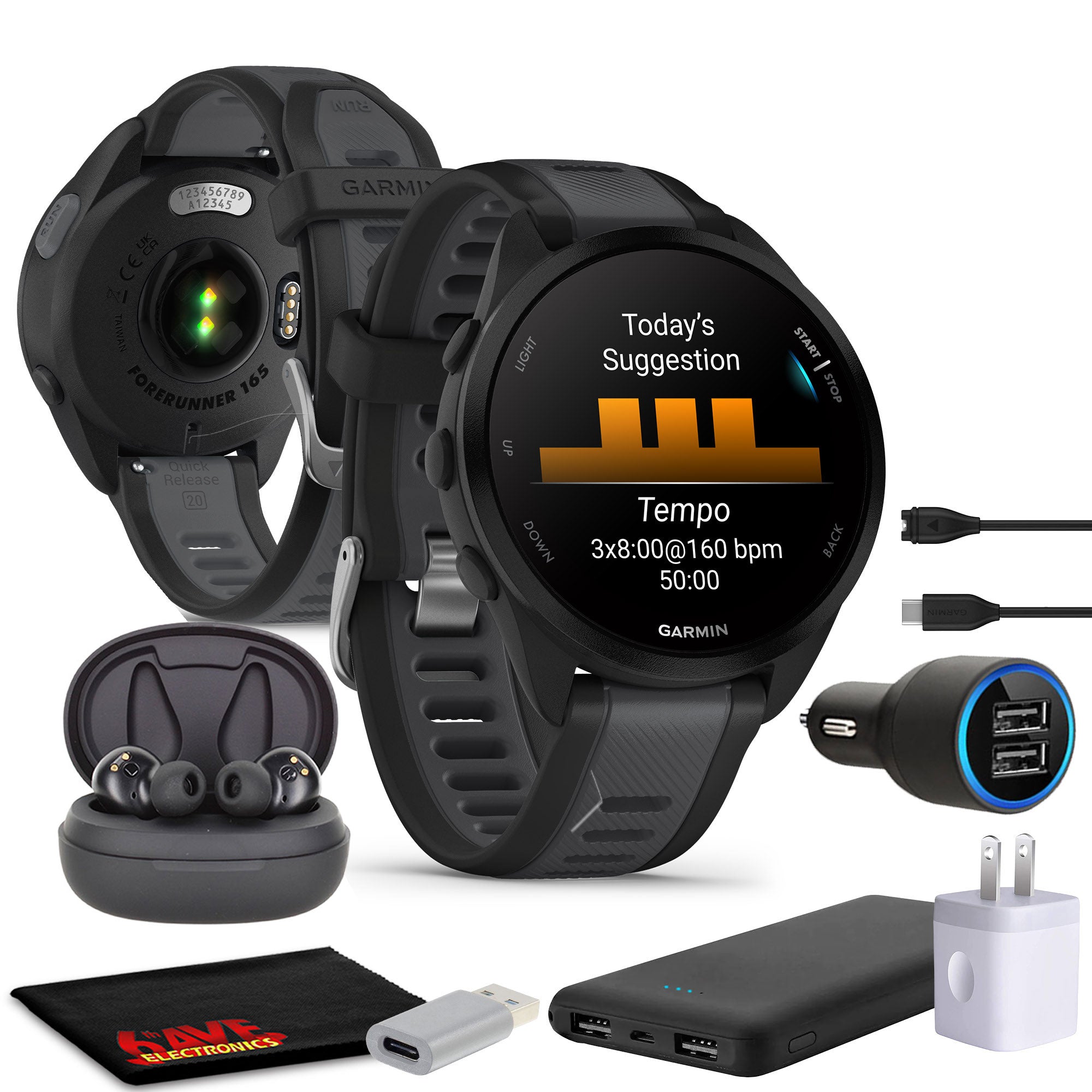 Garmin Forerunner 165 GPS Running Smart watch Bundle - Black/Slate Gray