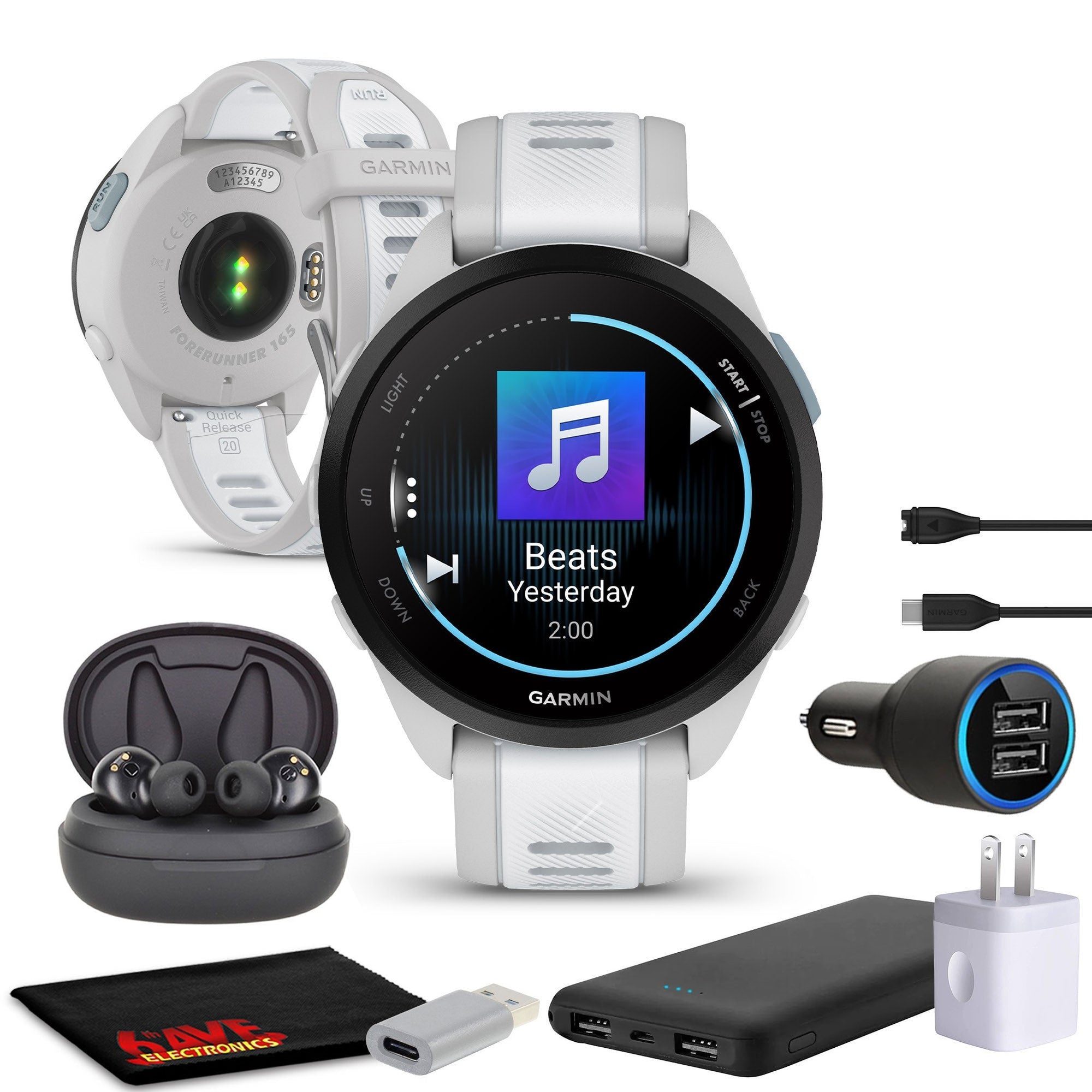 Garmin Forerunner 165 Music GPS Running Smart watch Bundle- Mist Gray/Whitestone
