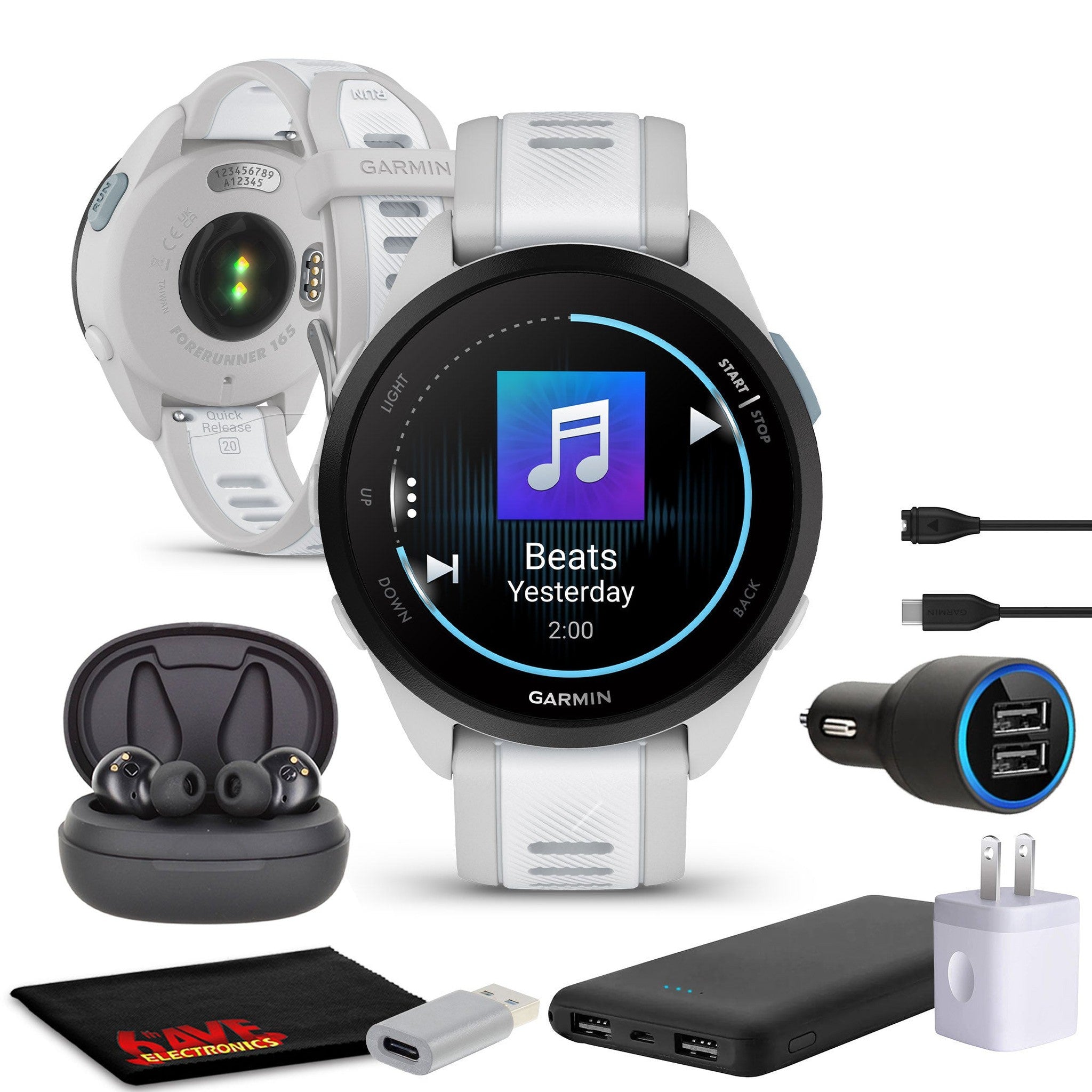 Garmin Forerunner 165 Music GPS Running Smart watch Bundle- Mist Gray/Whitestone