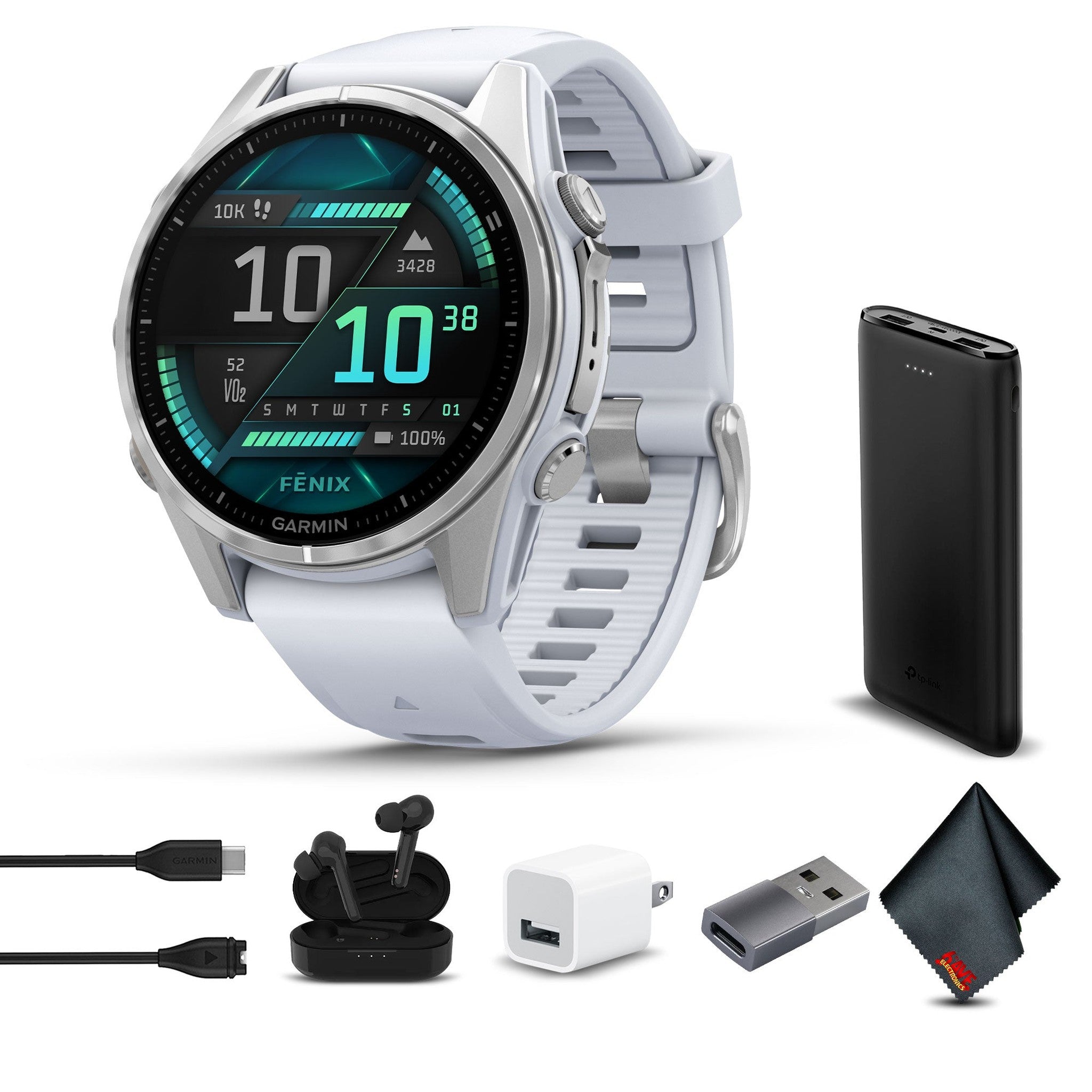fenix 8 – 43 mm, AMOLED, Silver with Whitestone Silicone Band