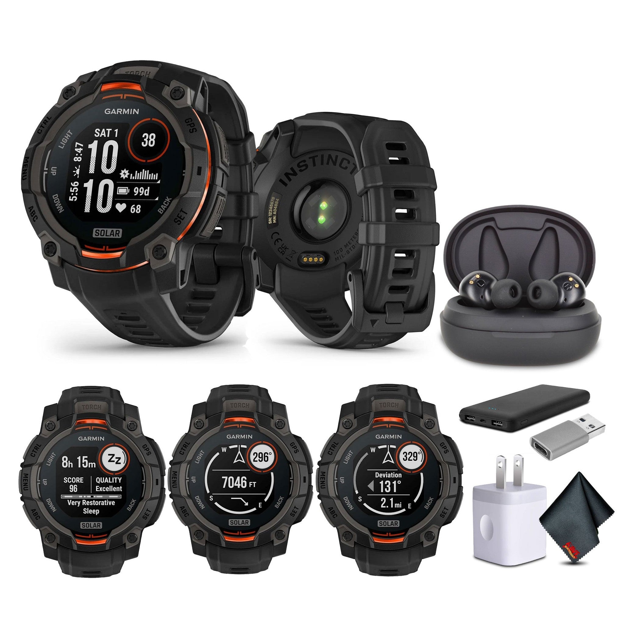 Garmin Instinct 3 45mm, Solar Charged Smartwatch, Metal-Reinforced Bezel, Black