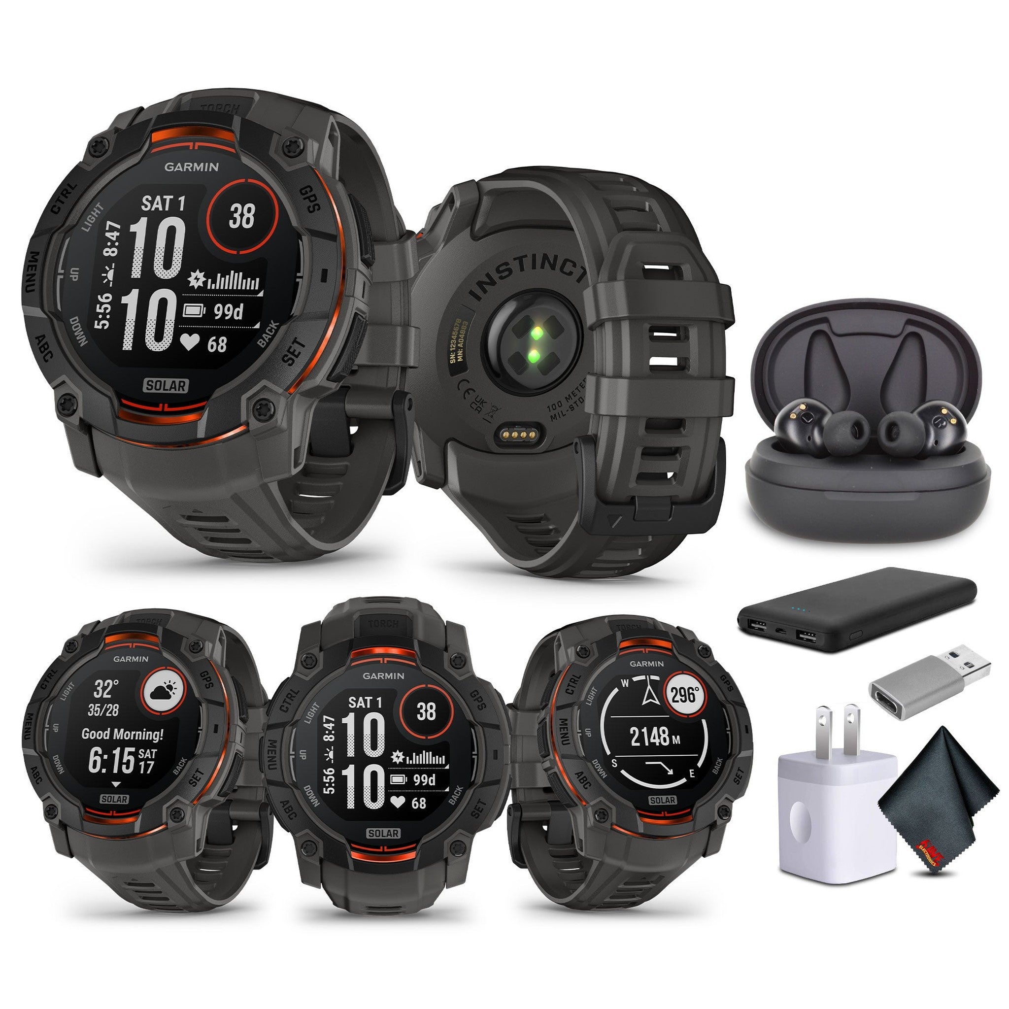 Garmin Instinct 3 50mm Solar Charged GPS Smartwatch Unlimited Battery Life Charcoal