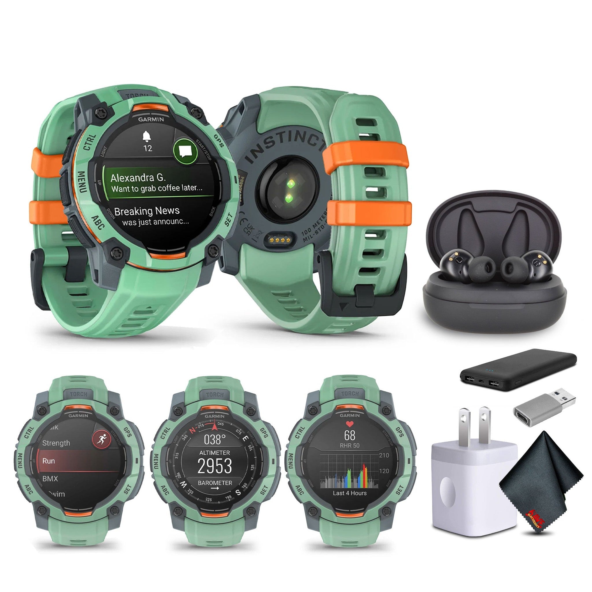 Garmin Instinct 3 45mm, AMOLED, Outdoor GPS Smartwatch Neo Tropic (Bundle)