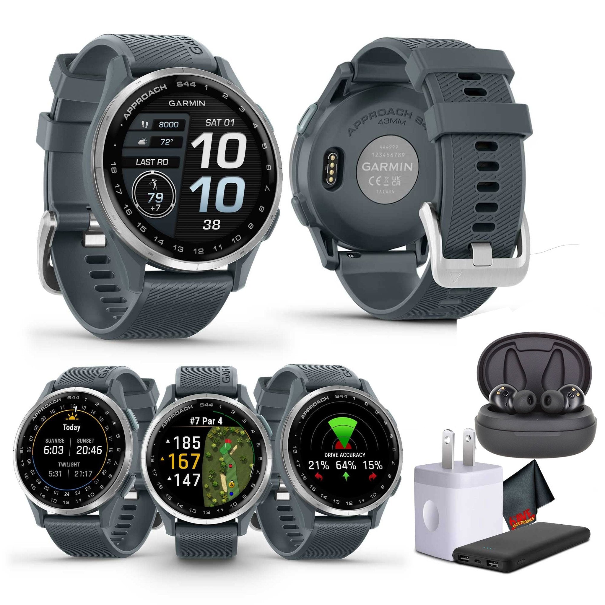 Garmin Approach S44, Silver/Twilight Silicone GPS Golf Smart watch Bundle