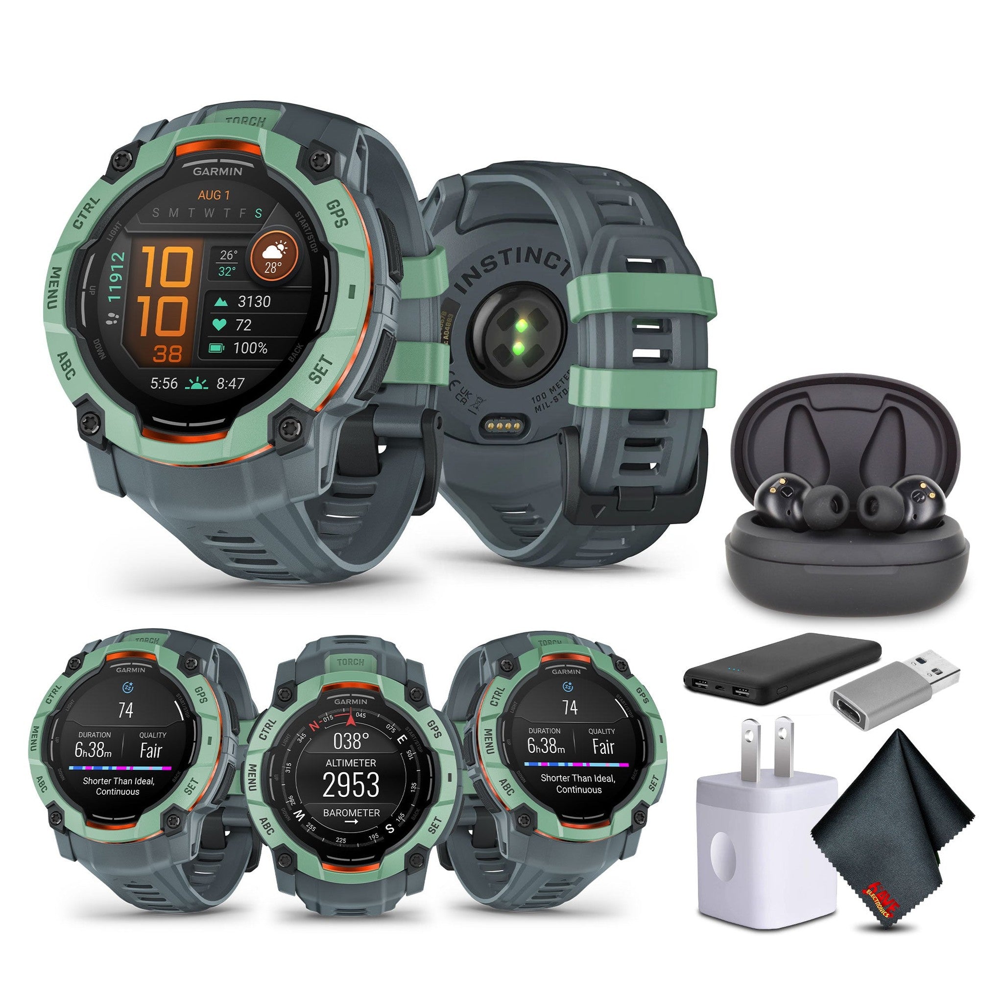 Garmin Instinct 3 50mm Outdoor GPS Smartwatch Neo Tropic/Twilight Bundle