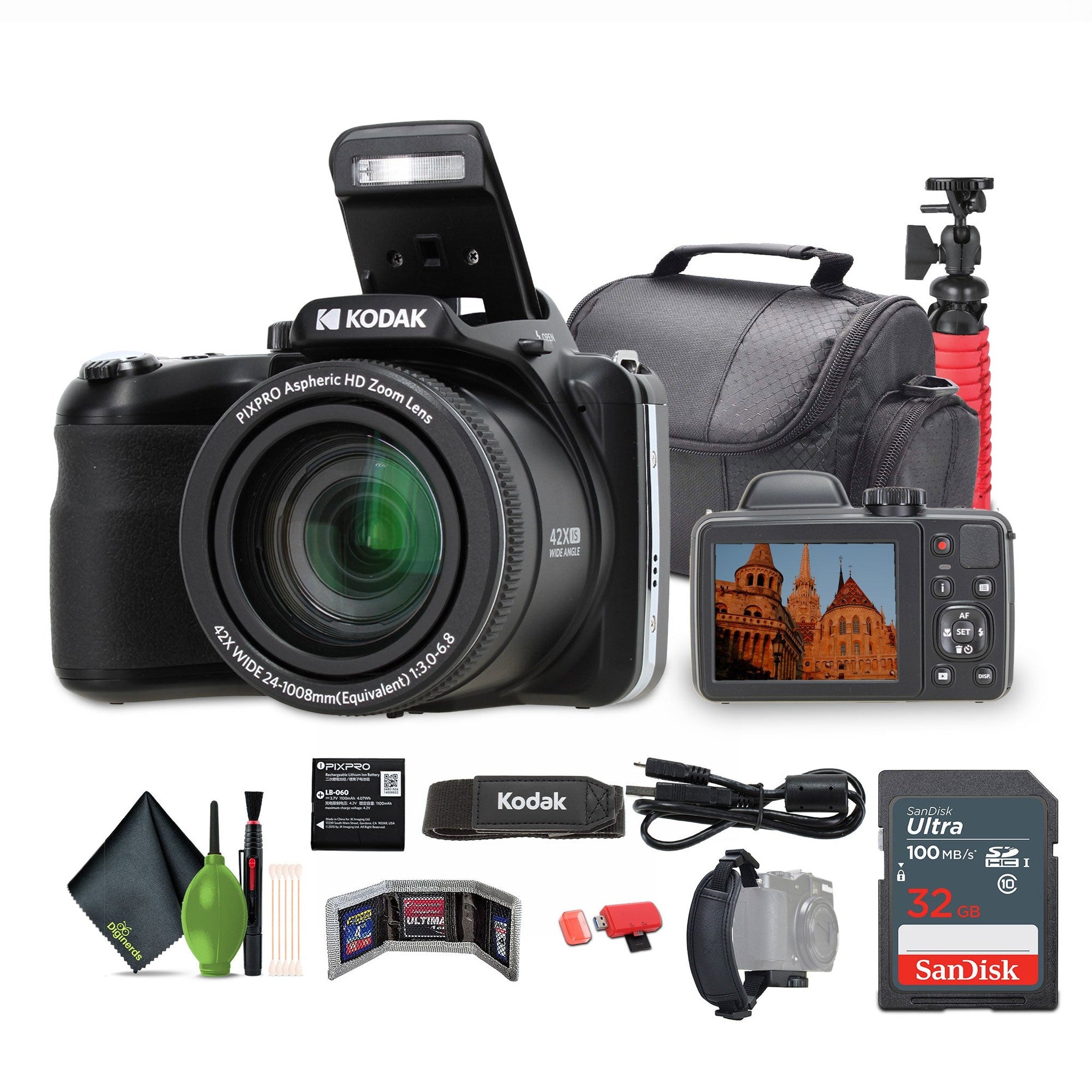 KODAK PIXPRO AZ425 20MP Digital Vlogging Camera +32GB Memory Card + More Black