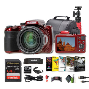 KODAK PIXPRO AZ425 20MP Digital Vlogging Camera +64GB Memory Card + More RED