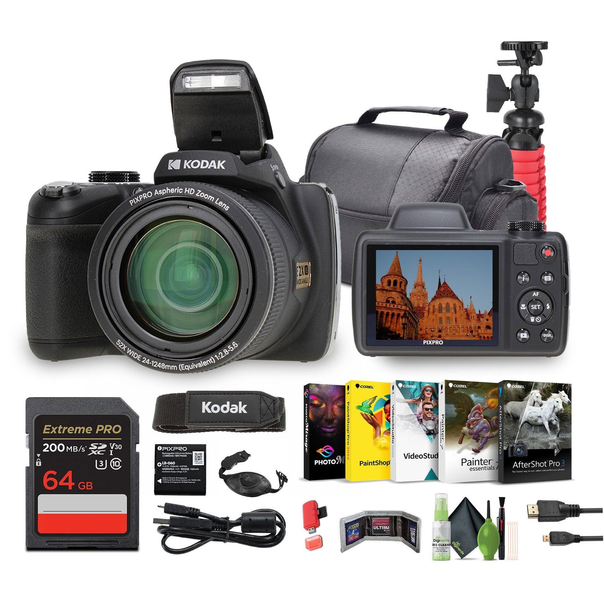 KODAK PIXPRO Astro Zoom AZ528 16MP Digital Camera +64GB Memory Card+More Black