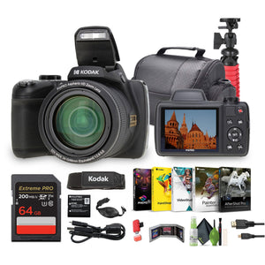 KODAK PIXPRO Astro Zoom AZ528 16MP Digital Camera +64GB Memory Card+More Black
