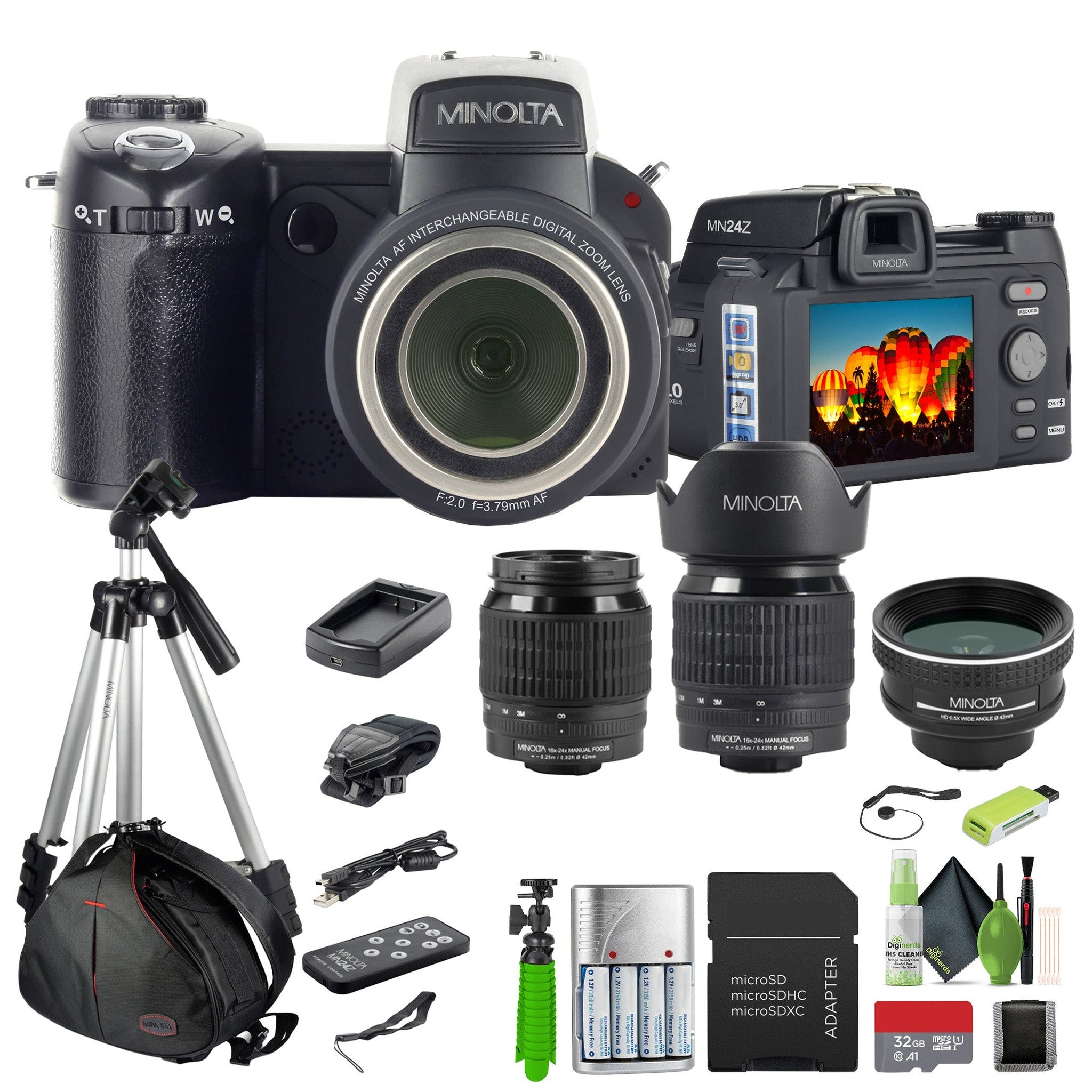 Minolta MN24Z 33 MP / 1080p HD Digital Camera w/Interchangeable Lens Kit Bundle Minolta