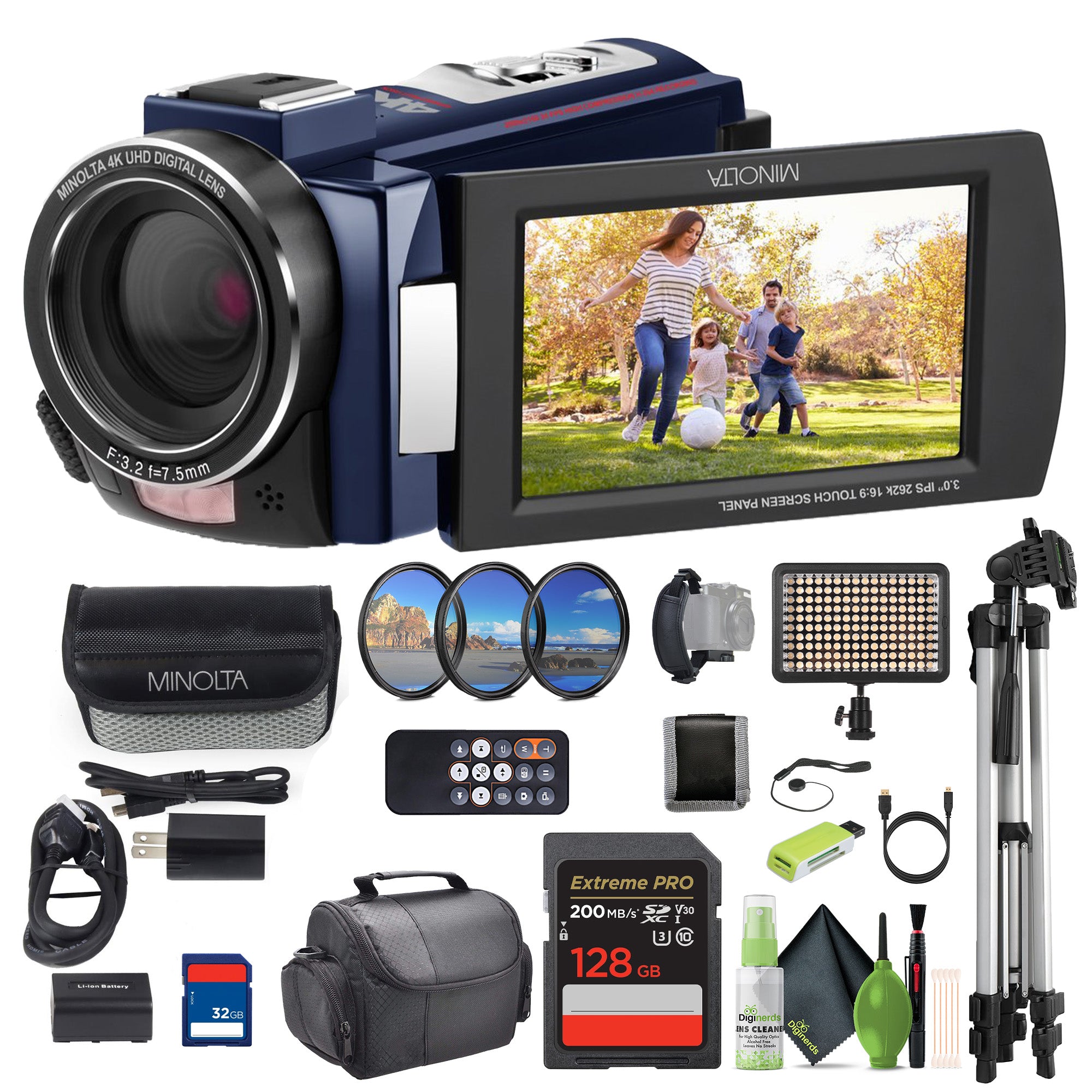 Minolta MN4K25NV 4K Ultra HD 30 MP Night Vision Camcorder MN4K25NV-W-BL Bundle