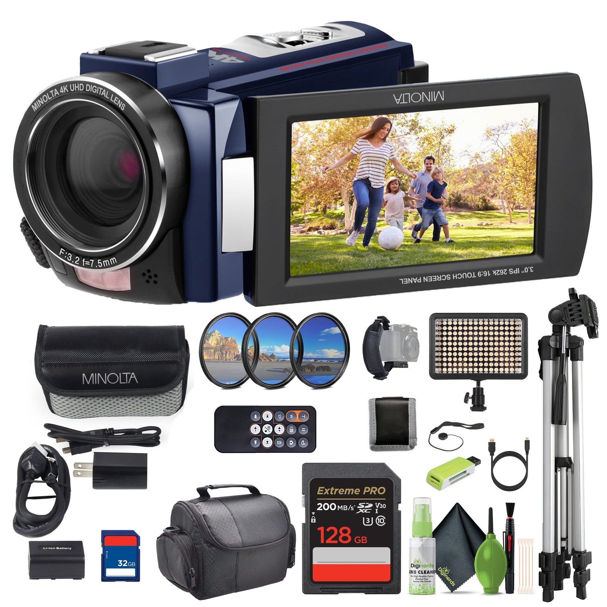 Minolta MN4K25NV 4K Ultra HD 30 MP Night Vision Camcorder MN4K25NV-W-BL Bundle Minolta