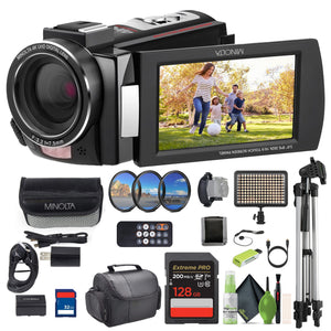 Minolta MN4K25NV 4K Ultra HD 30 MP Night Vision Camcorder Black Bundle kit Minolta
