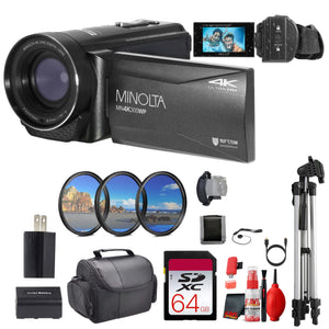 Minolta MN4K300WP 4K Ultra HD / 56 MP Waterproof Camcorder - Black - Bundle