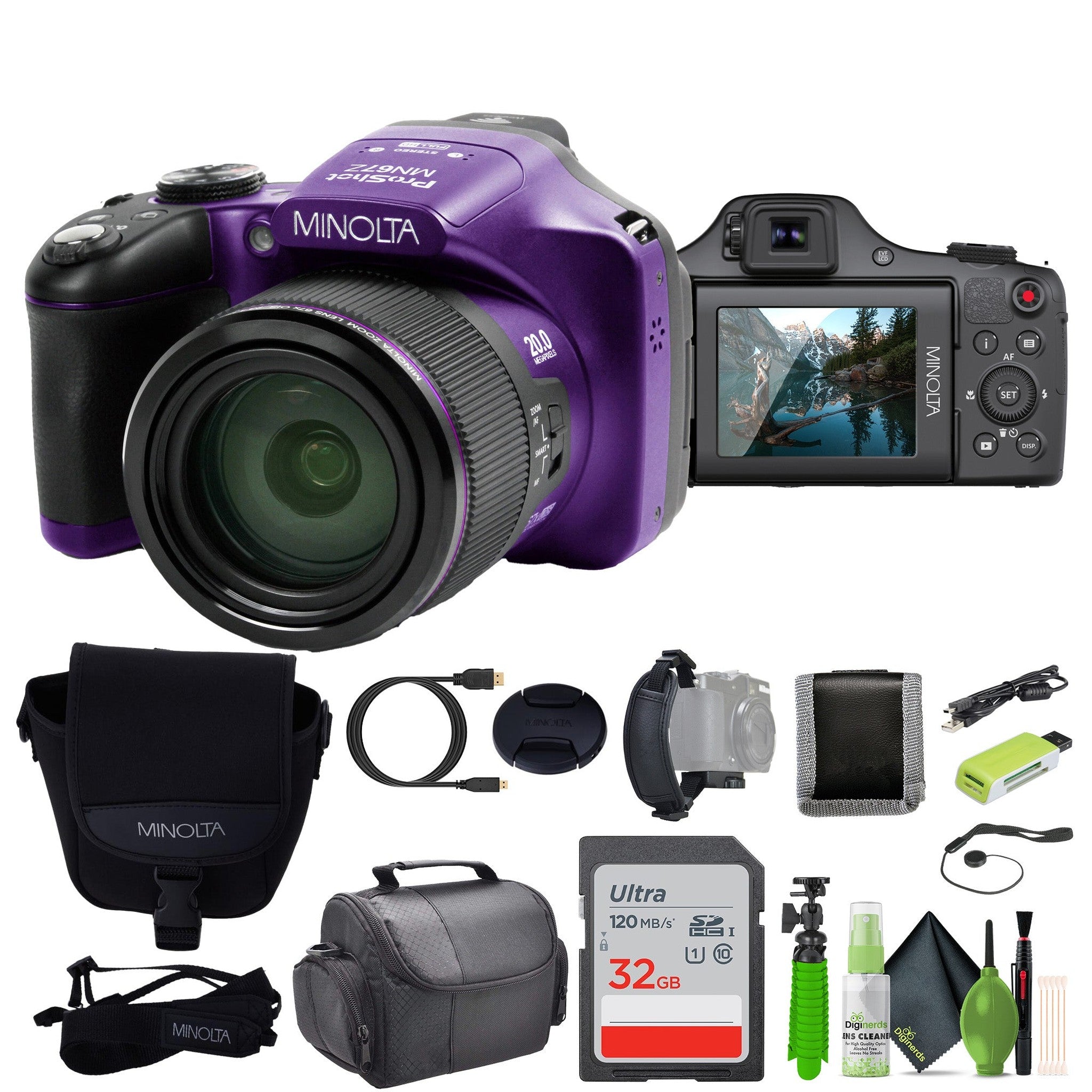 Minolta Pro Shot 20 MP HD Digital Camera with 67X Zoom, 1080P HD Video Bundle - Minolta