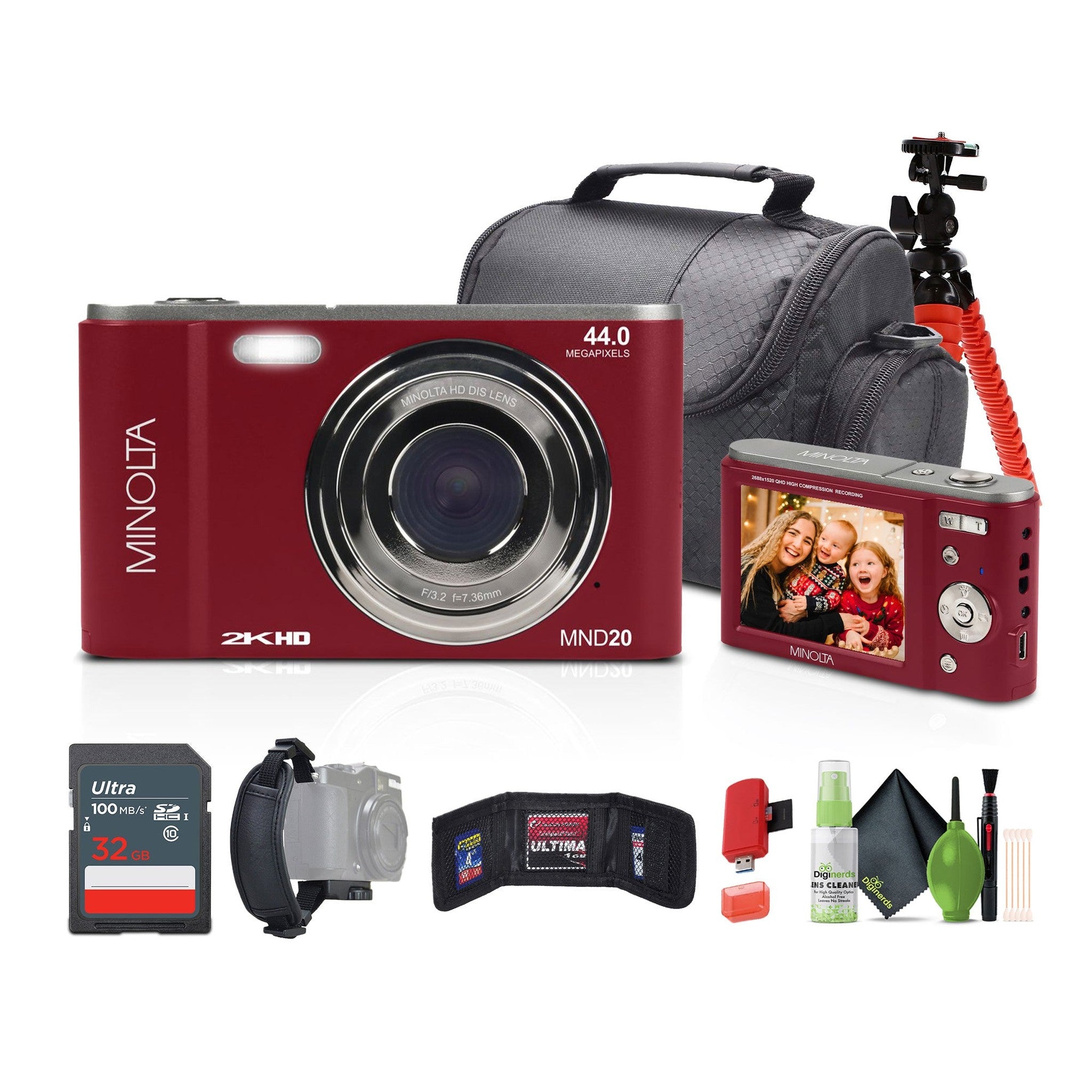 Minolta MND20 44 MP / 2.7K Ultra HD Digital Camera Red