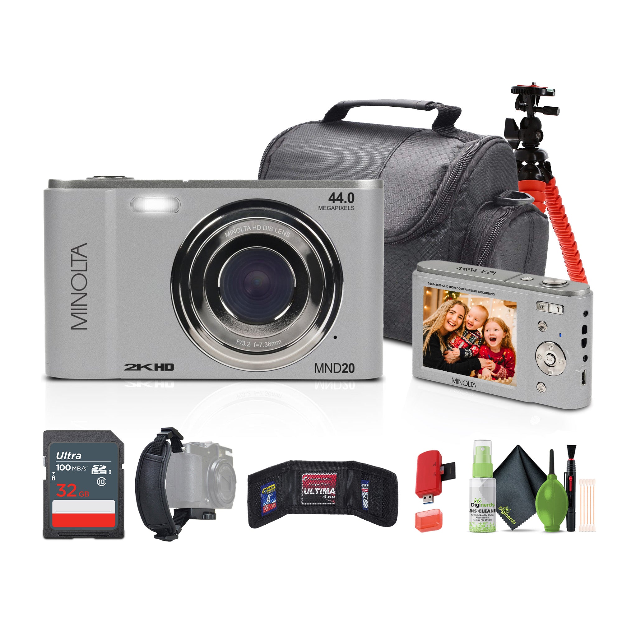 Minolta MND20 44 MP / 2.7K Ultra HD Digital Camera (Silver)