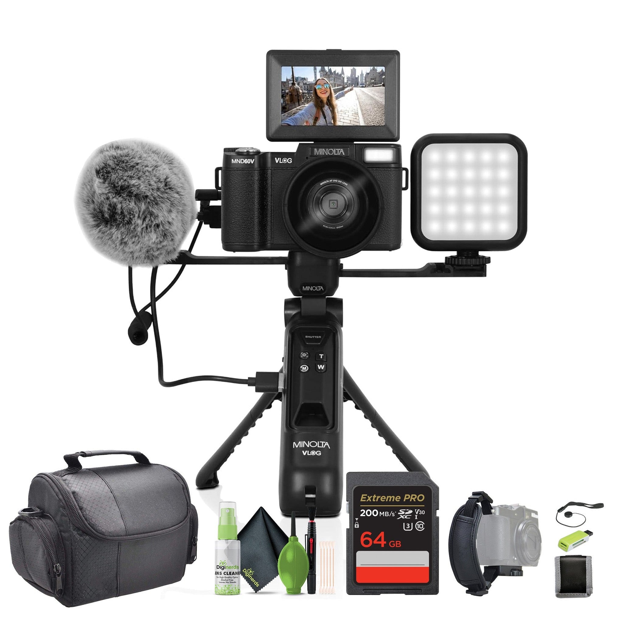 Minolta MND60V 64 MP Autofocus / 4K60FPS Ultra HD VLOG Camera Kit Bundle Minolta