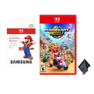 Nintendo Mario Kart World for Switch 2 Bundle With Samsung microSD Express Card 256GB + Microfiber Cleaning Cloth