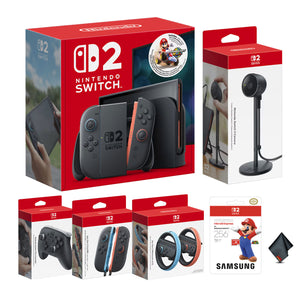 Nintendo Switch 2 Console Bundle with Mario Kart World Game + Joy-Con 2 L / R Light Blue/Light Red + Pro Controller + Joy-Con 2 Wheel set of 2 + Switch 2 Camera + More