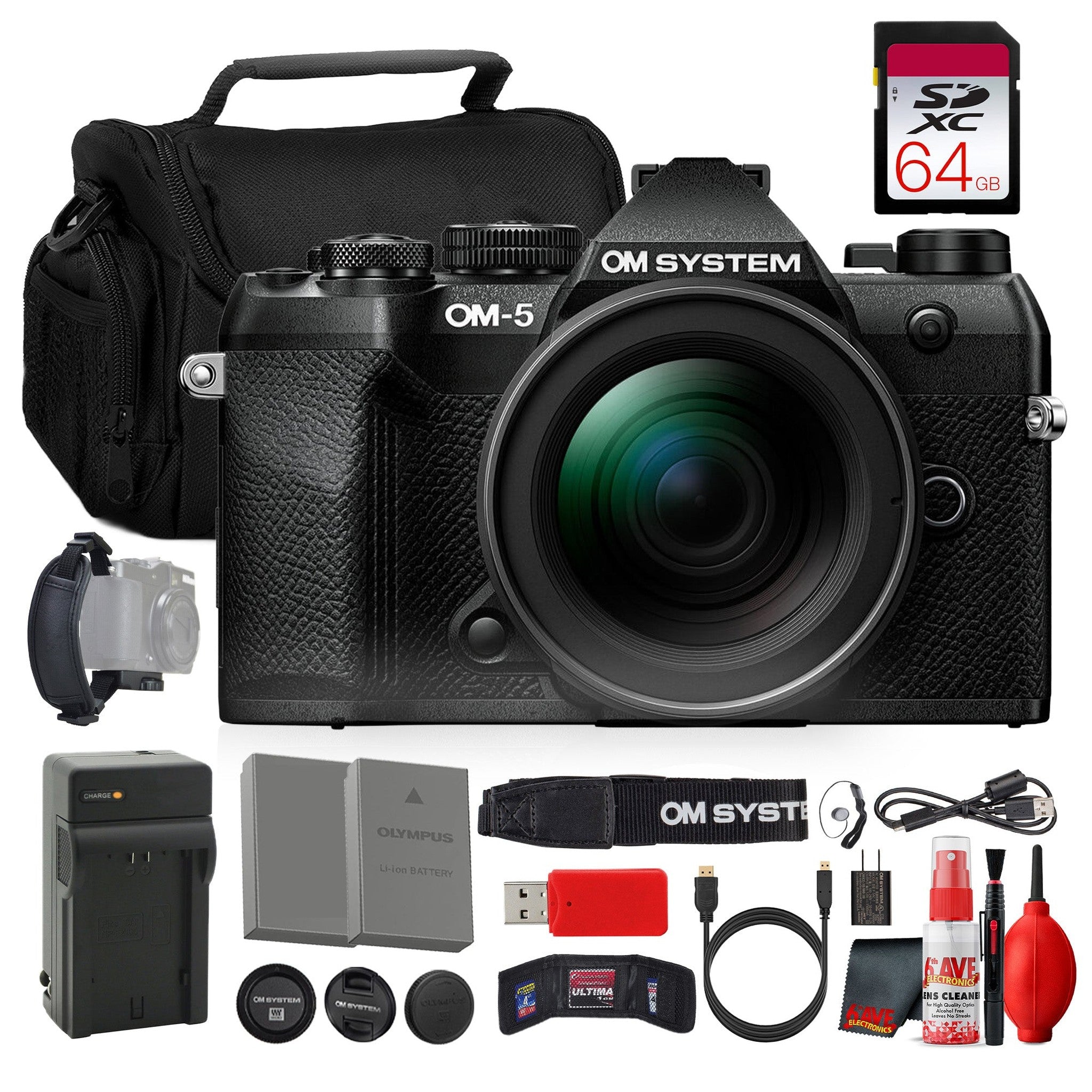 OM SYSTEM OM-5 Mark II Mirrorless Camera + ED 12-45mm f/4 PRO Lens Black Bundle