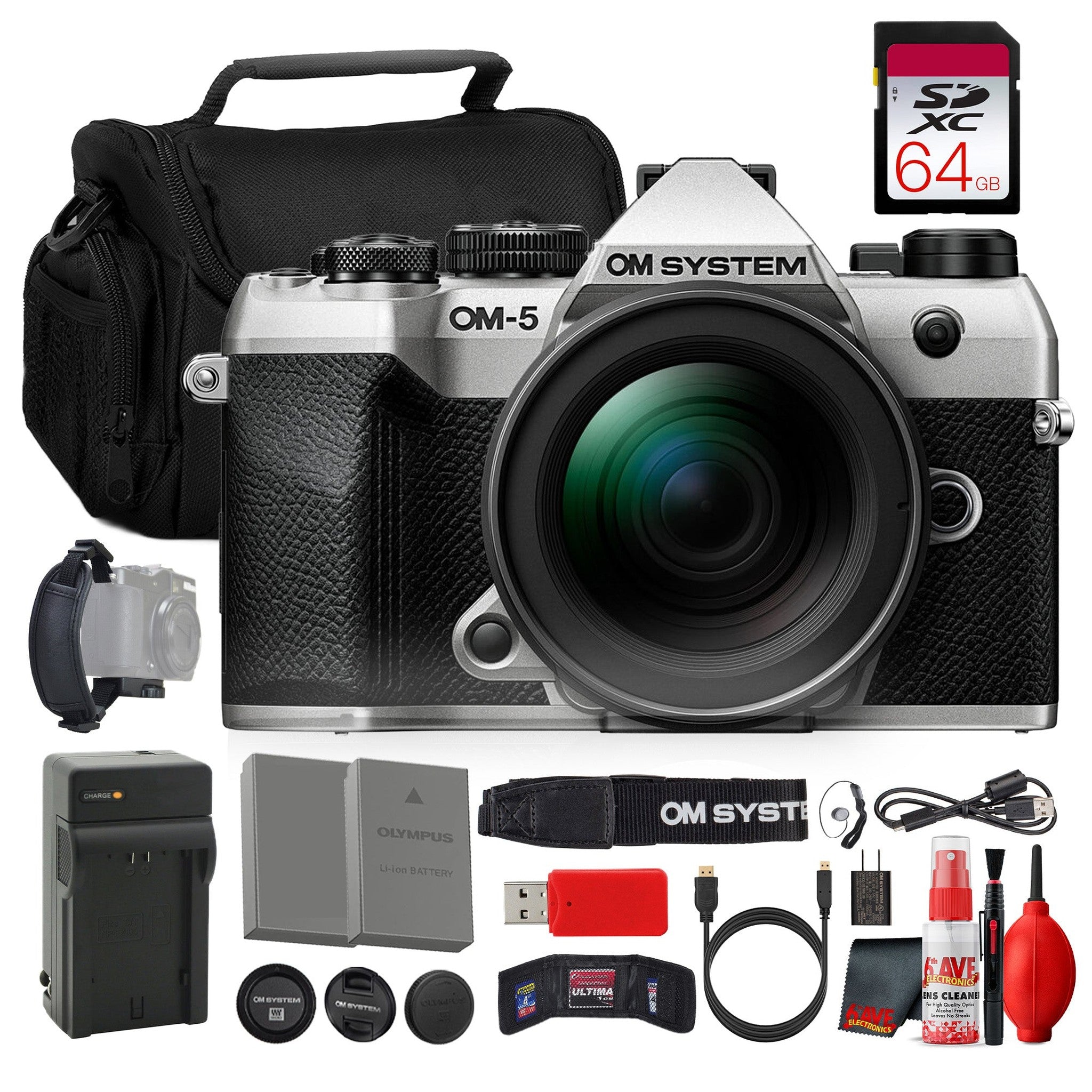 OM SYSTEM OM-5 Mark II Mirrorless Camera + ED 12-45mm f/4 PRO Lens Silver Bundle