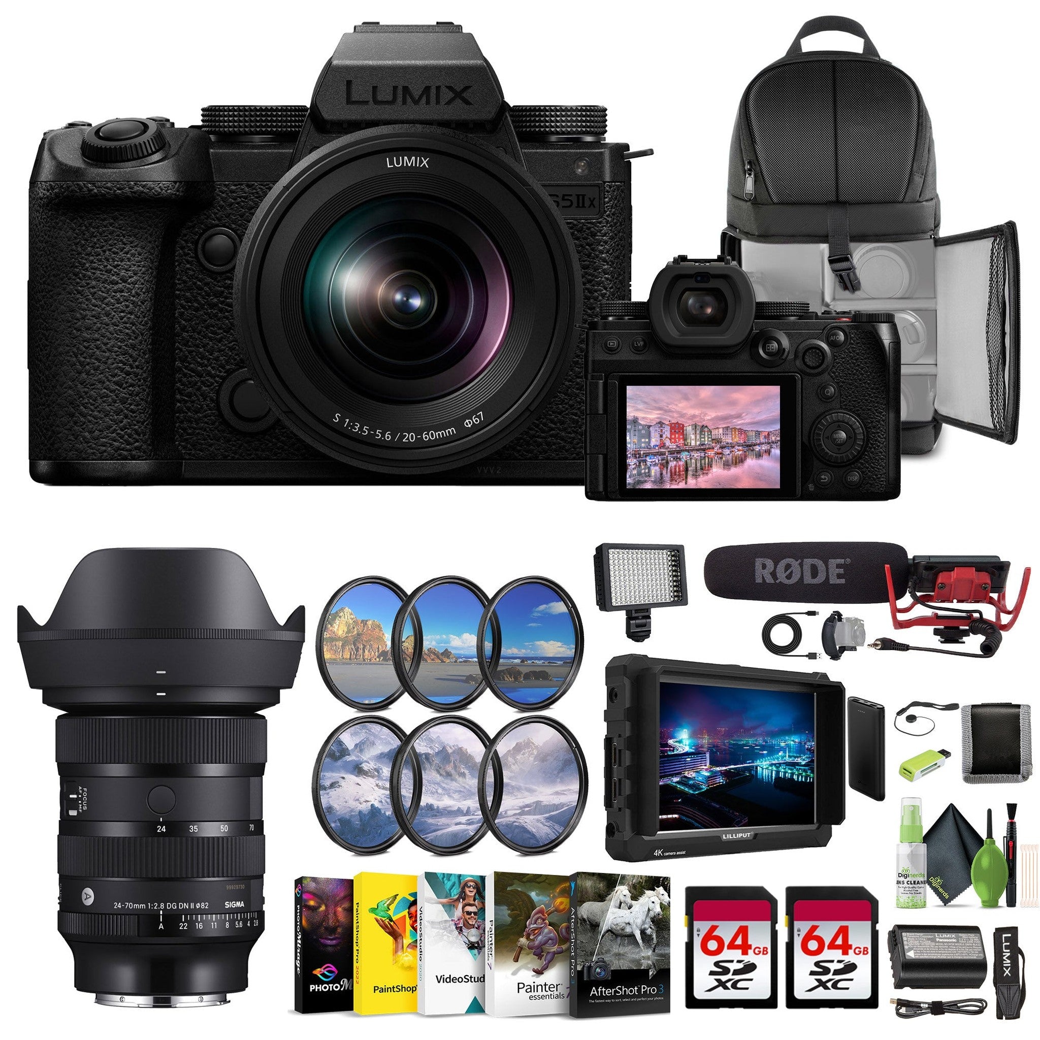 Panasonic LUMIX S5IIX Mirrorless Camera 24.2MP with 20-60mm Lens + Sigma 24-70mm