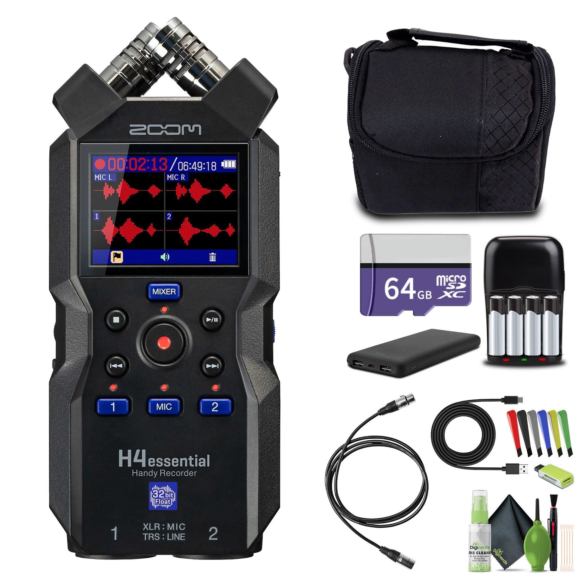 Zoom H4essential 4-Track 32-Bit Float Portable Audio Recorder Bundle