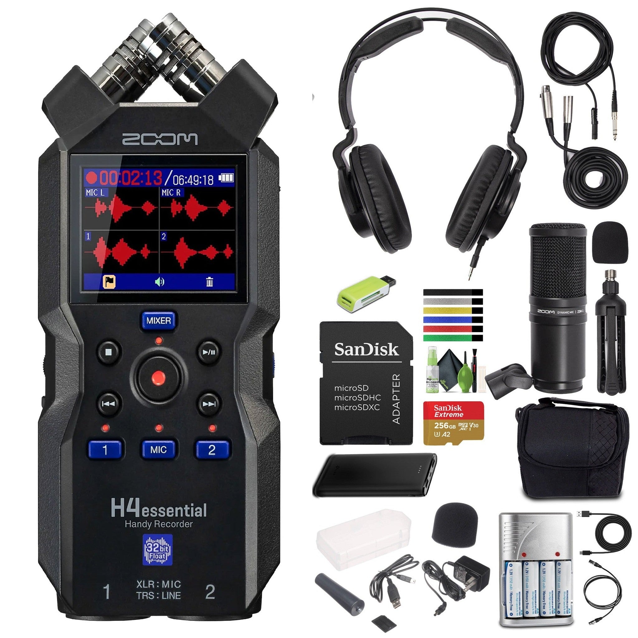 Zoom H4essential 4-Track Handy Recorder 2024 Model, Essential Series with 32-Bit Float, Accessibility, Stereo Microphones, 2 XLR/TRS Combo Inputs, USB Interface, for Musicians, Podcasters, and More Zoom