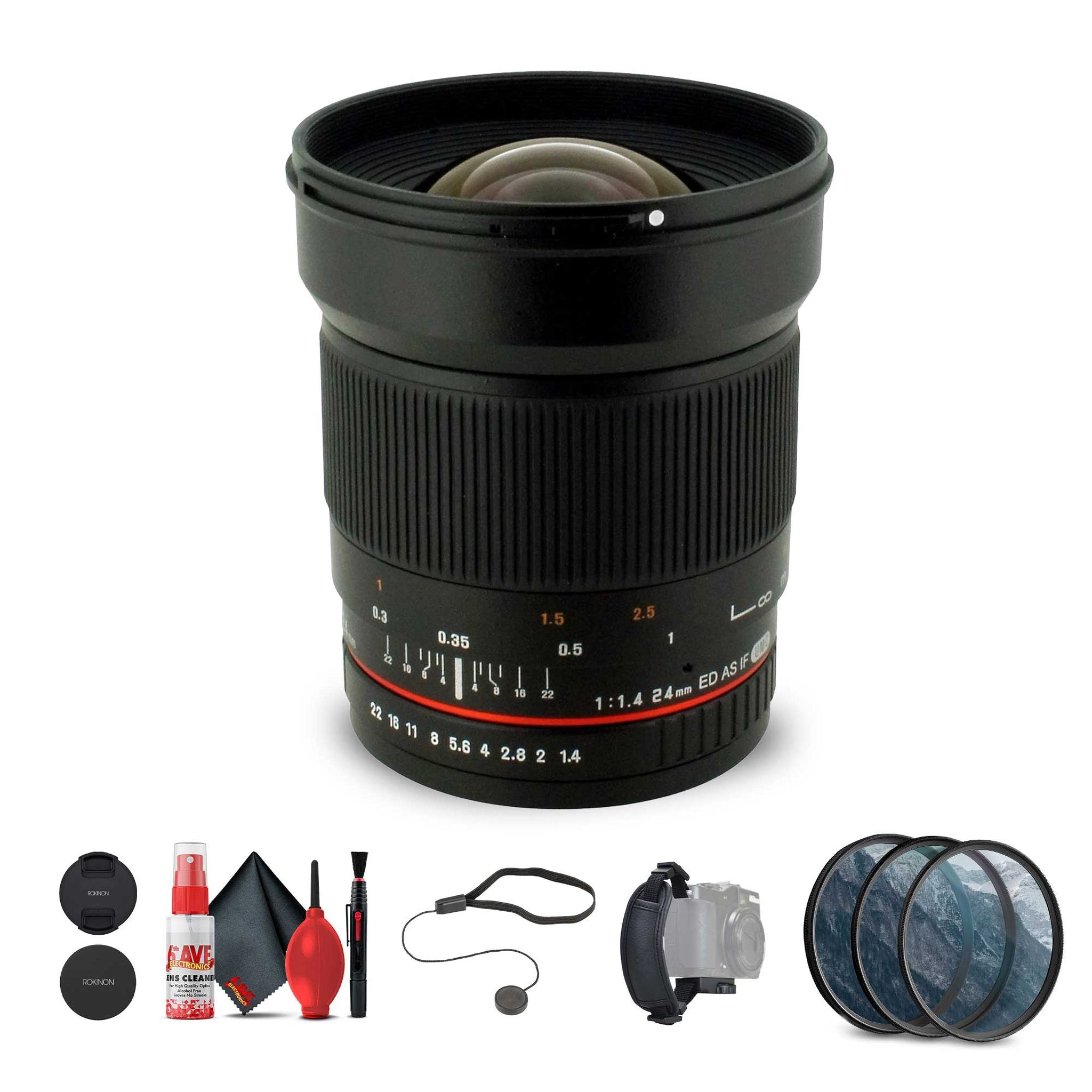 Rokinon 24mm f/1.4 Aspherical Wide Angle Lens for Olympus Bundle