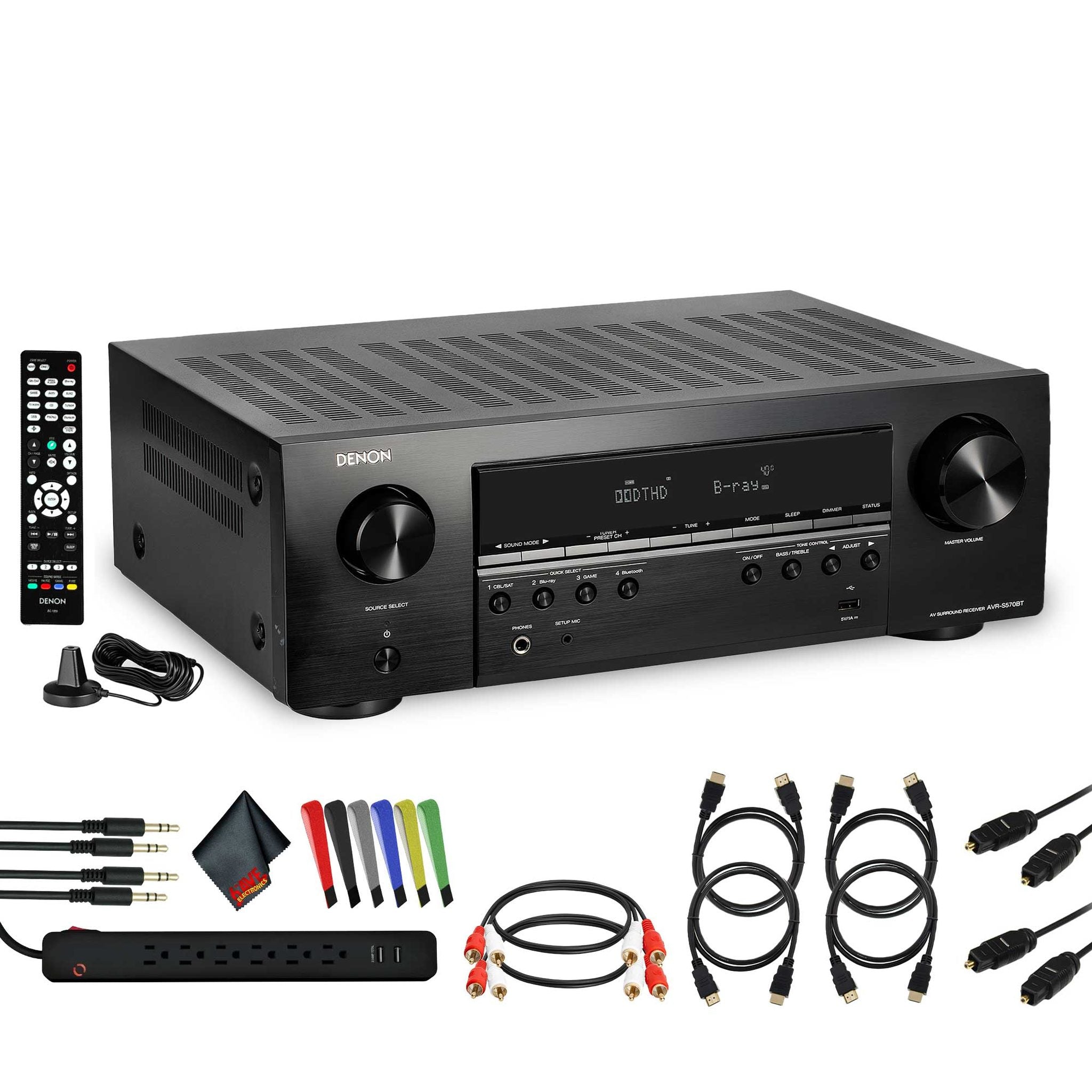 Denon AVR-S570BT 5.2-Channel A/V Receiver Bundle Denon