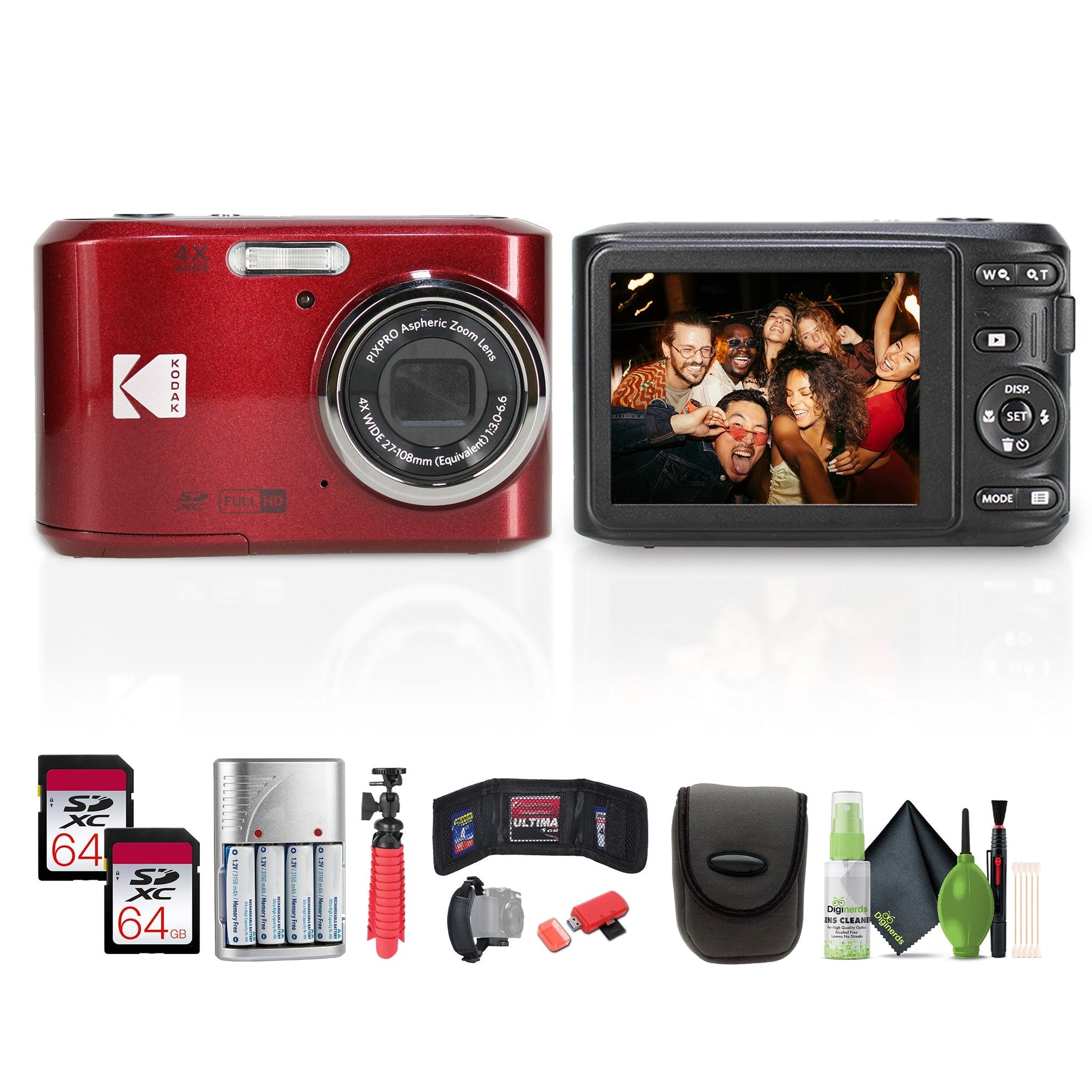 Kodak Pixpro FZ45 Digital Camera in Red FZ45RD Bundle with Accessories