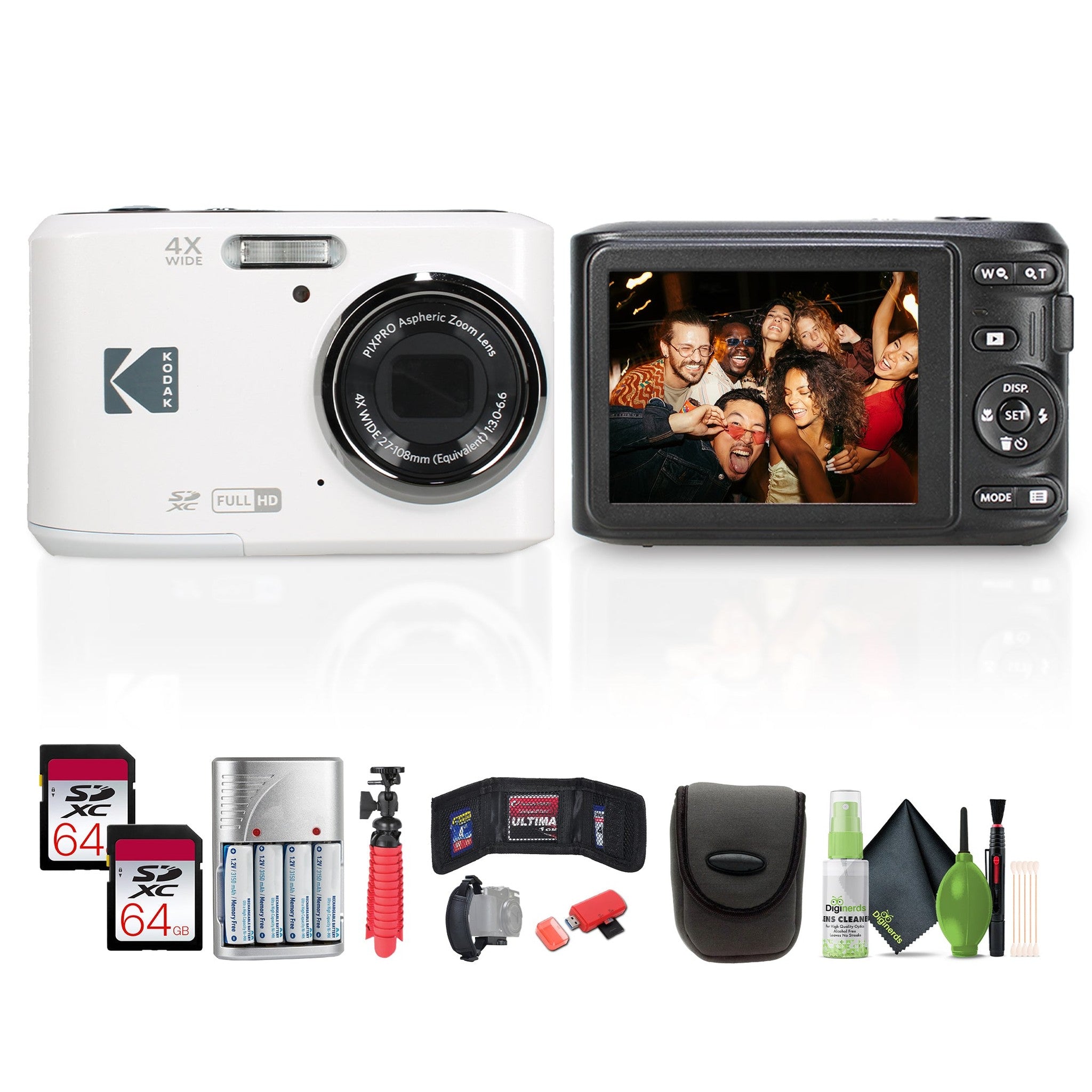 Kodak Pixpro FZ45 Digital Camera in White FZ45WH Bundle with Accessories