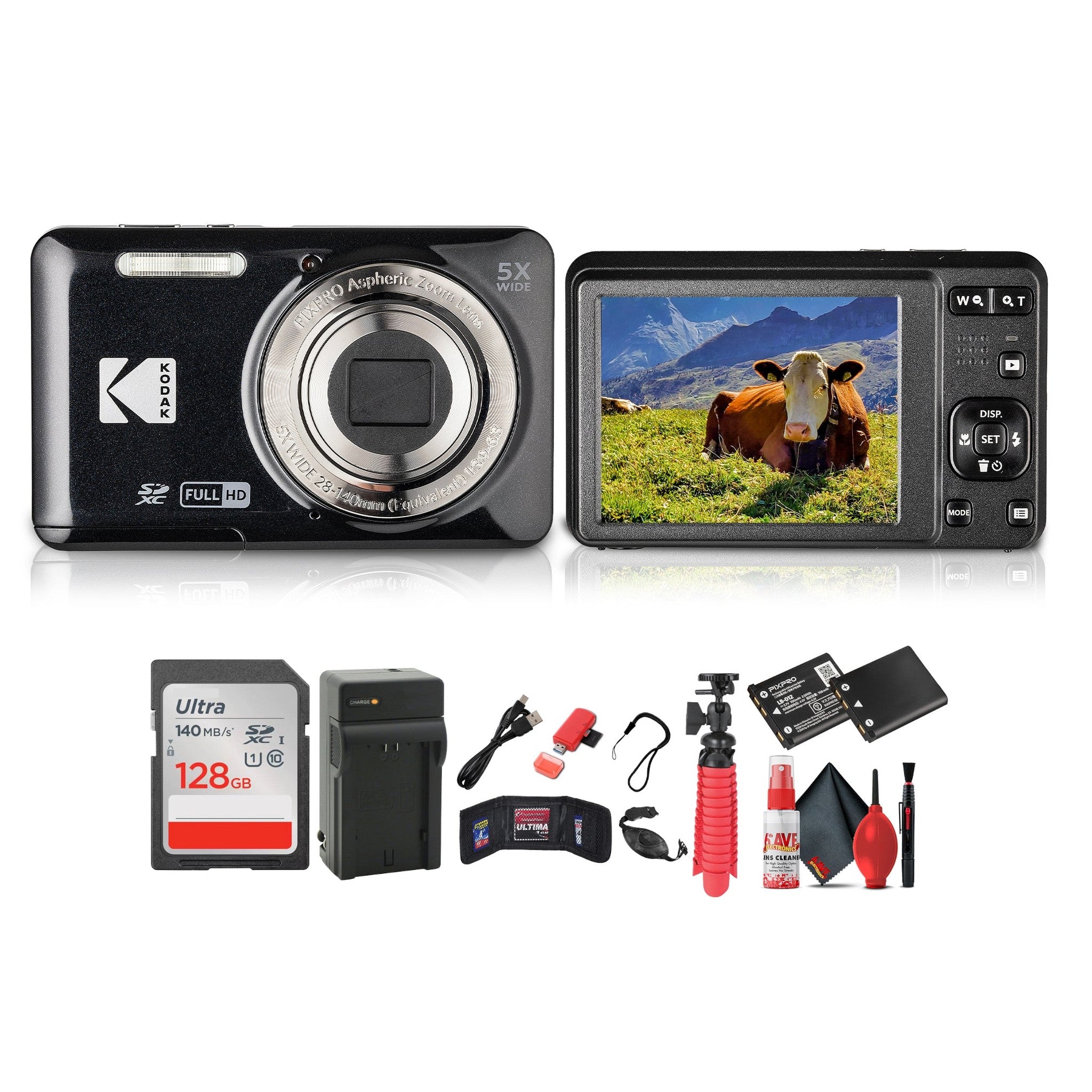 Kodak Pixpro FZ55 Digital Camera in Black FZ55BK Bundle with Accessories