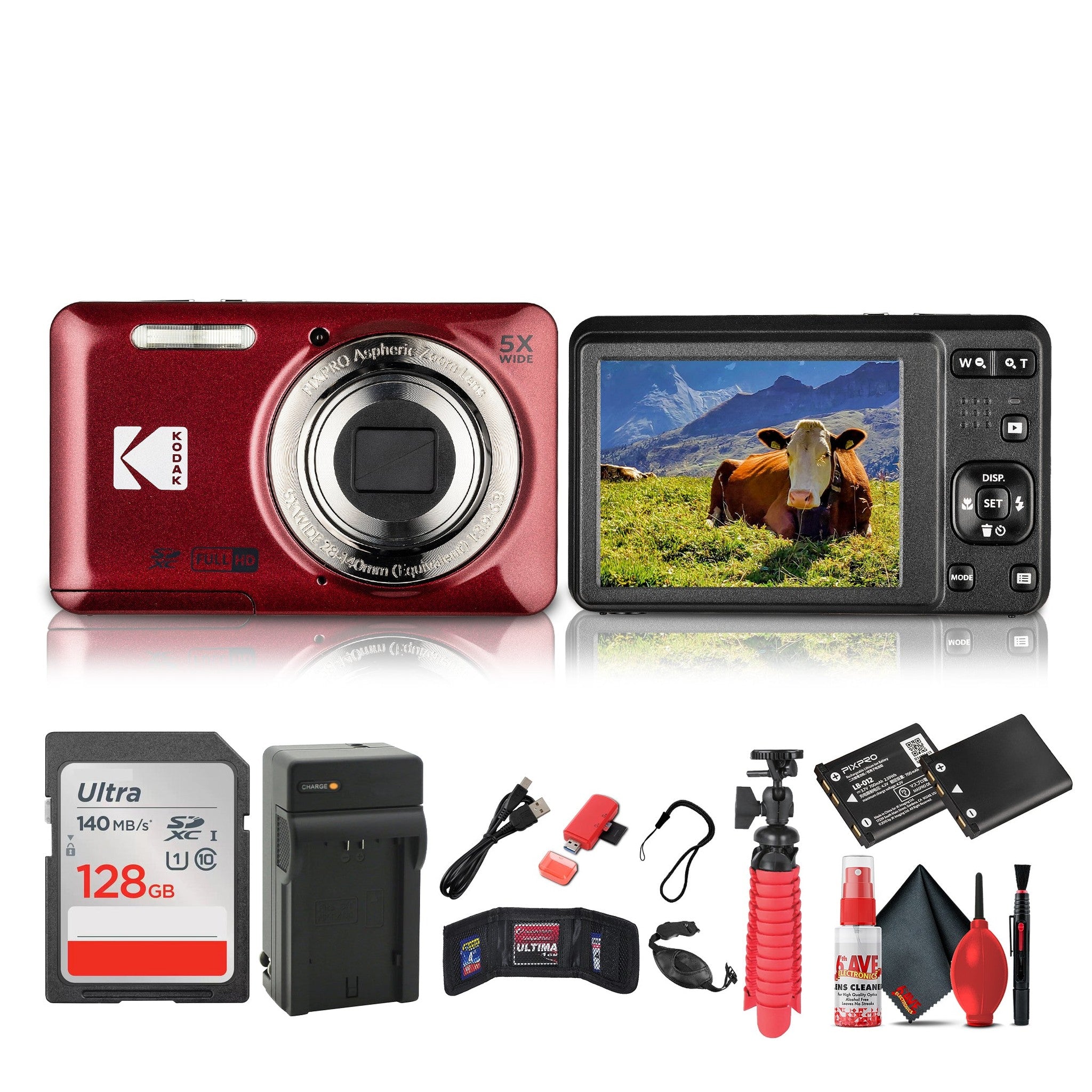 Kodak Pixpro FZ55 Digital Camera in Red FZ55RD Bundle with Accessories