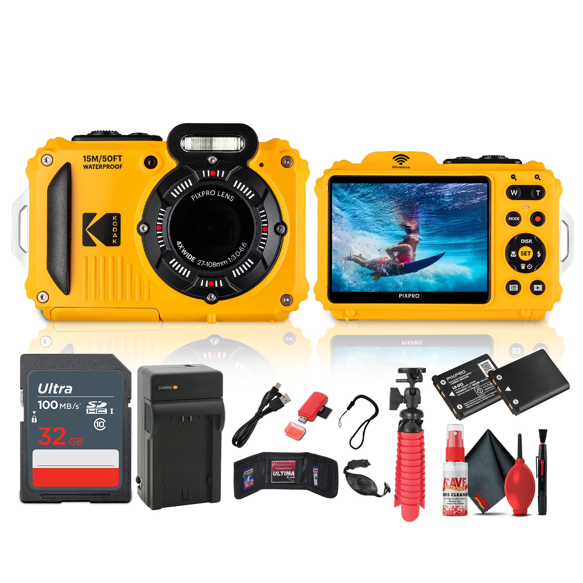 Kodak Pixpro WPZ2 Digital Camera in Yellow (WPZ2YL) Bundle with Accessories
