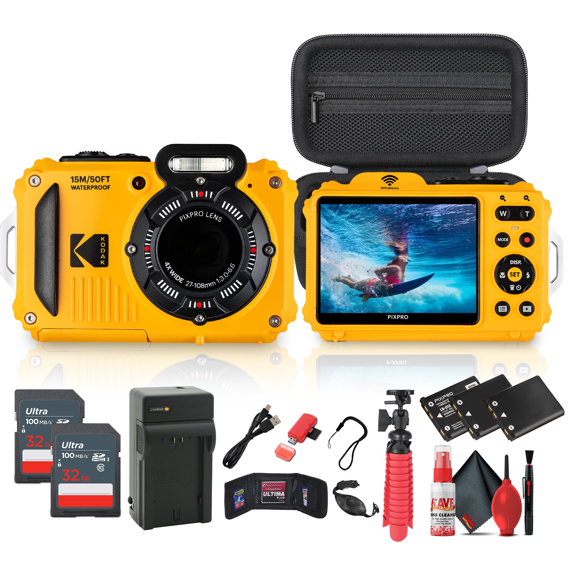 Kodak Pixpro WPZ2 Digital Camera in Yellow WPZ2YL Bundle with Accessories