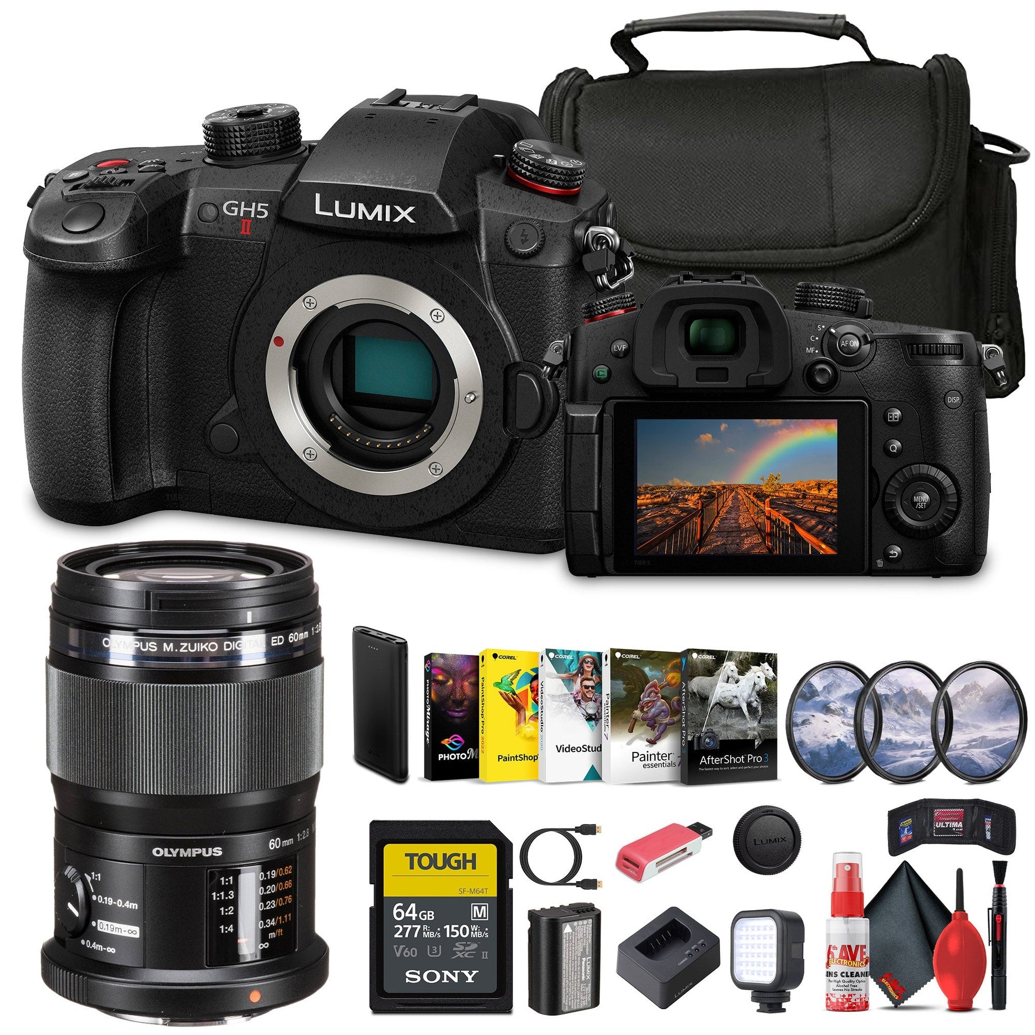 Panasonic Lumix GH5 II Mirrorless Camera Bundle With Extra Olympus 60mm Lens Panasonic
