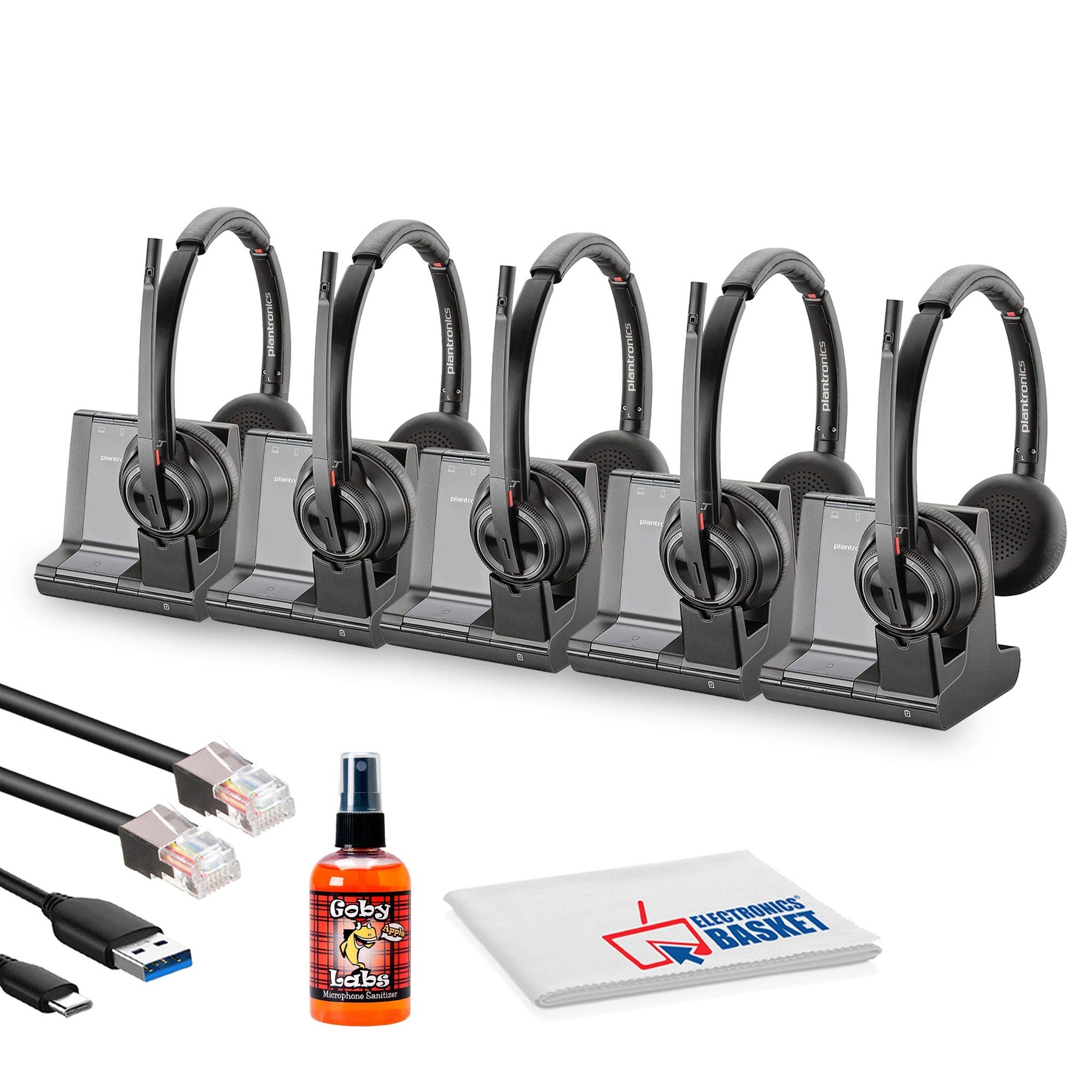 5x Poly Savi 8220 Office Wireless DECT Headset System Bundle Poly