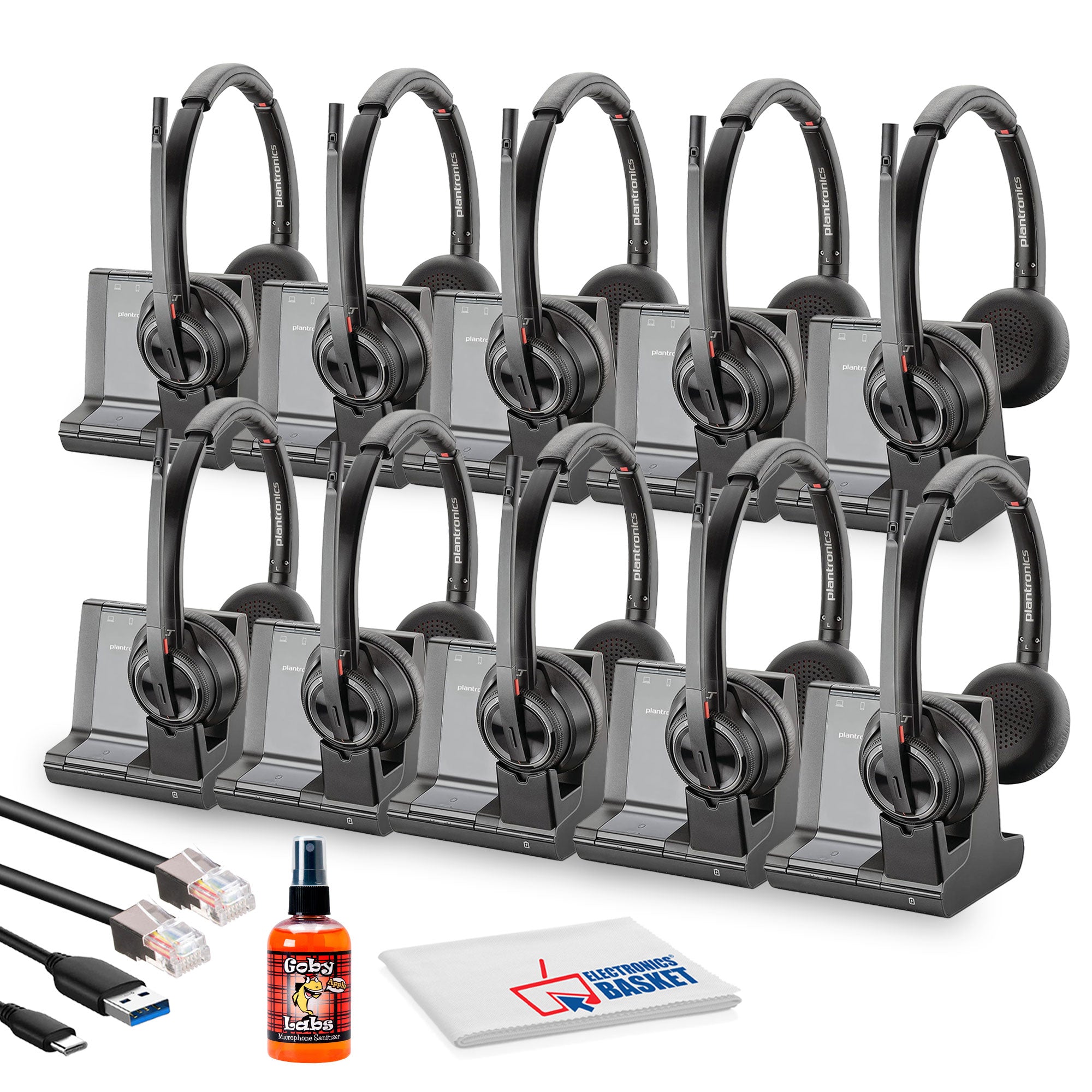 10x Poly Savi 8220 Office Wireless DECT Headset System Bundle
