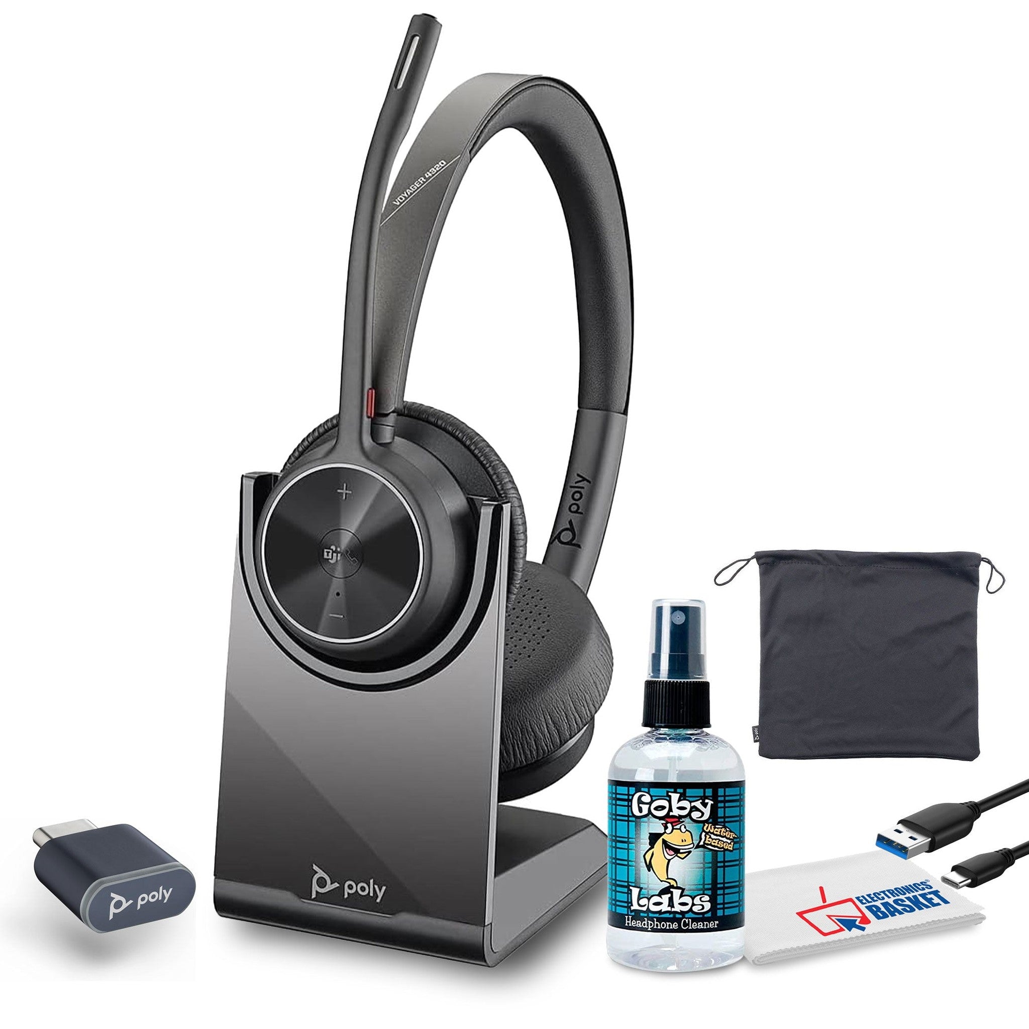 Poly Voyager 4320 Bluetooth Stereo Headset Microsoft Teams Certified Bundle Poly