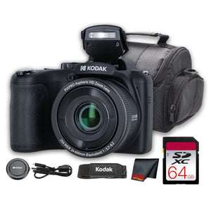 Kodak PIXPRO AZ255 Digital Camera Black AZ255BK + 64GB Card + Bag + Cloth