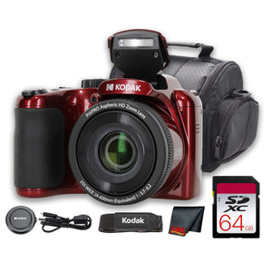 Kodak PIXPRO AZ255 Digital Camera Red AZ255RD + 64GB Card + Bag + Cloth
