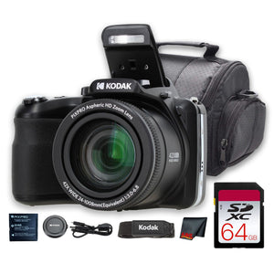 Kodak PIXPRO AZ425 Digital Camera Black AZ425BK + 64GB Card + Bag + Cloth