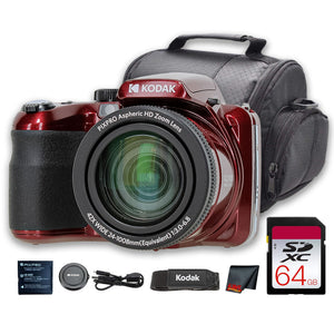 Kodak PIXPRO AZ425 Digital Camera Red AZ425RD + 64GB Card + Bag + Cloth