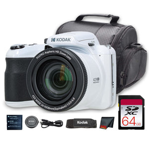 Kodak PIXPRO AZ425 Digital Camera White AZ425WH + 64GB Card + Bag + Cloth